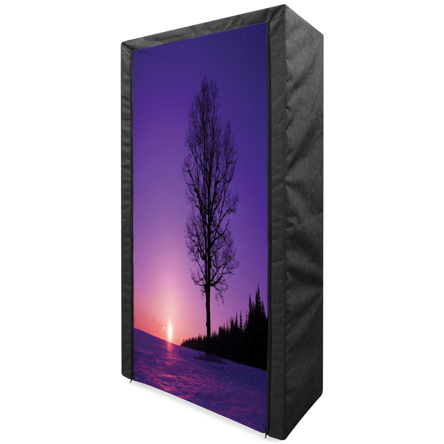 Ambesonne Portable Fabric Wardrobe with Oak Tree Sunset Winter Landscape Print - 33.5