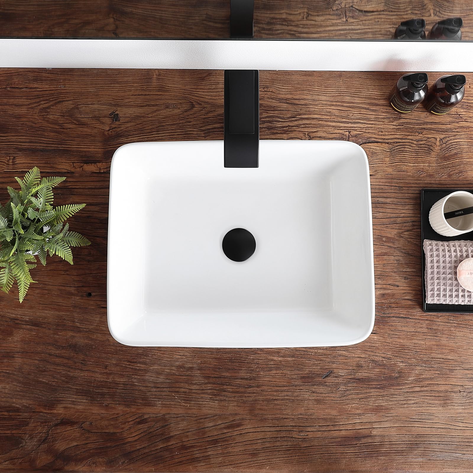 KARAMAG 19x15 Inch White Porcelain Rectangular Vessel Sink - Modern Above Counter Bathroom Vanity Sink for Contemporary Homes & Luxury Hotels | Perfect for Master Bathrooms, Guest Suites & Spa Retreats