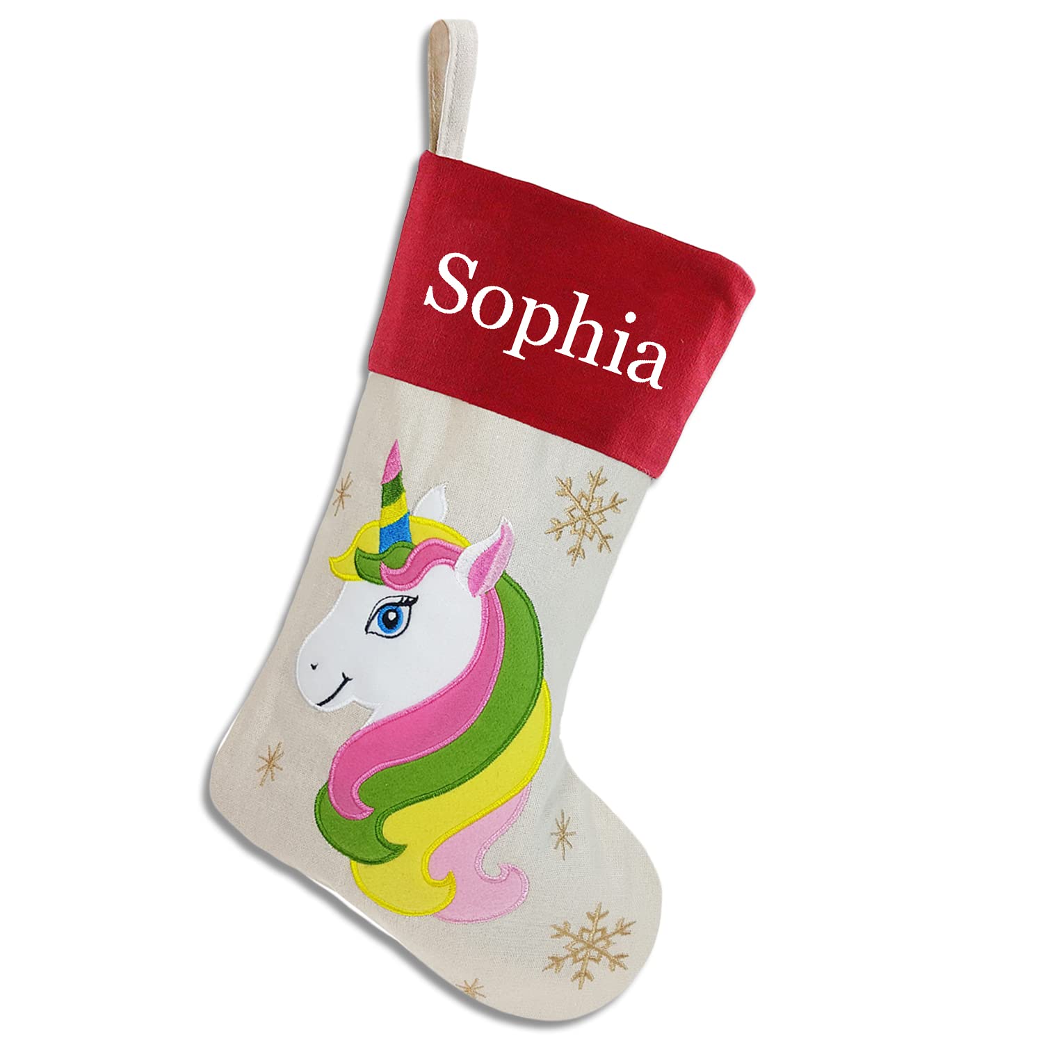 Personalized Christmas Stockings with Embroidered Names - Custom Holiday Gift Bags & Stocking Holders (Unicorn Design, Set of 7 Colors) - Perfect for Family Gifts, Fireplace Decor, and Christmas Party Favors