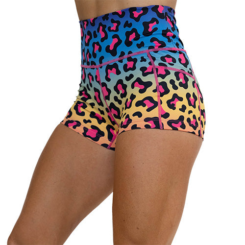Rainbow Leopard Print Shorts for Women - Trendy Summer Casual Shorts for Beach, Gym, and Everyday Wear