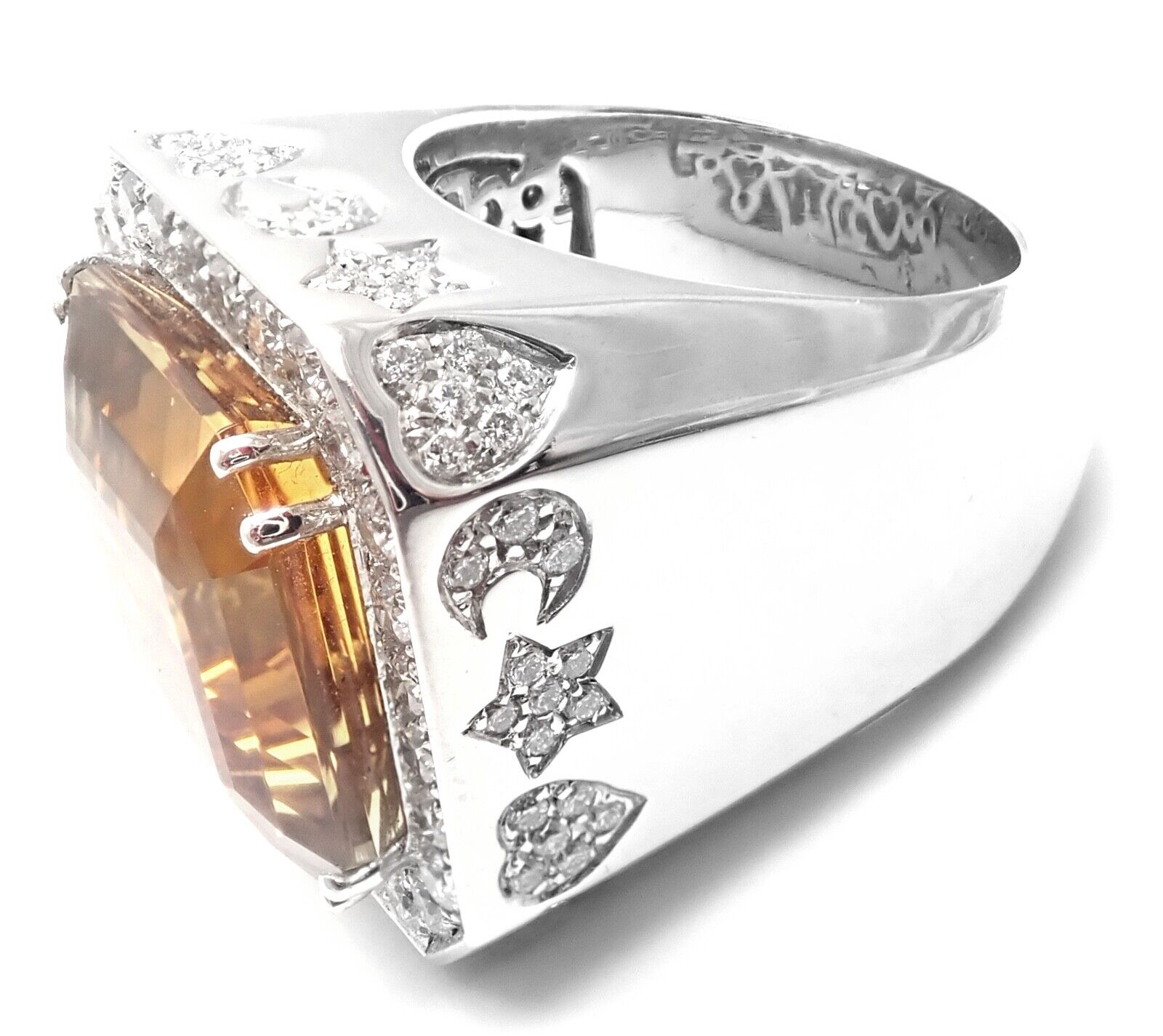 Authentic Pasquale Bruni 18K White Gold Diamond Citrine Large Ring | Luxury Statement Jewelry for Weddings & Special Occasions