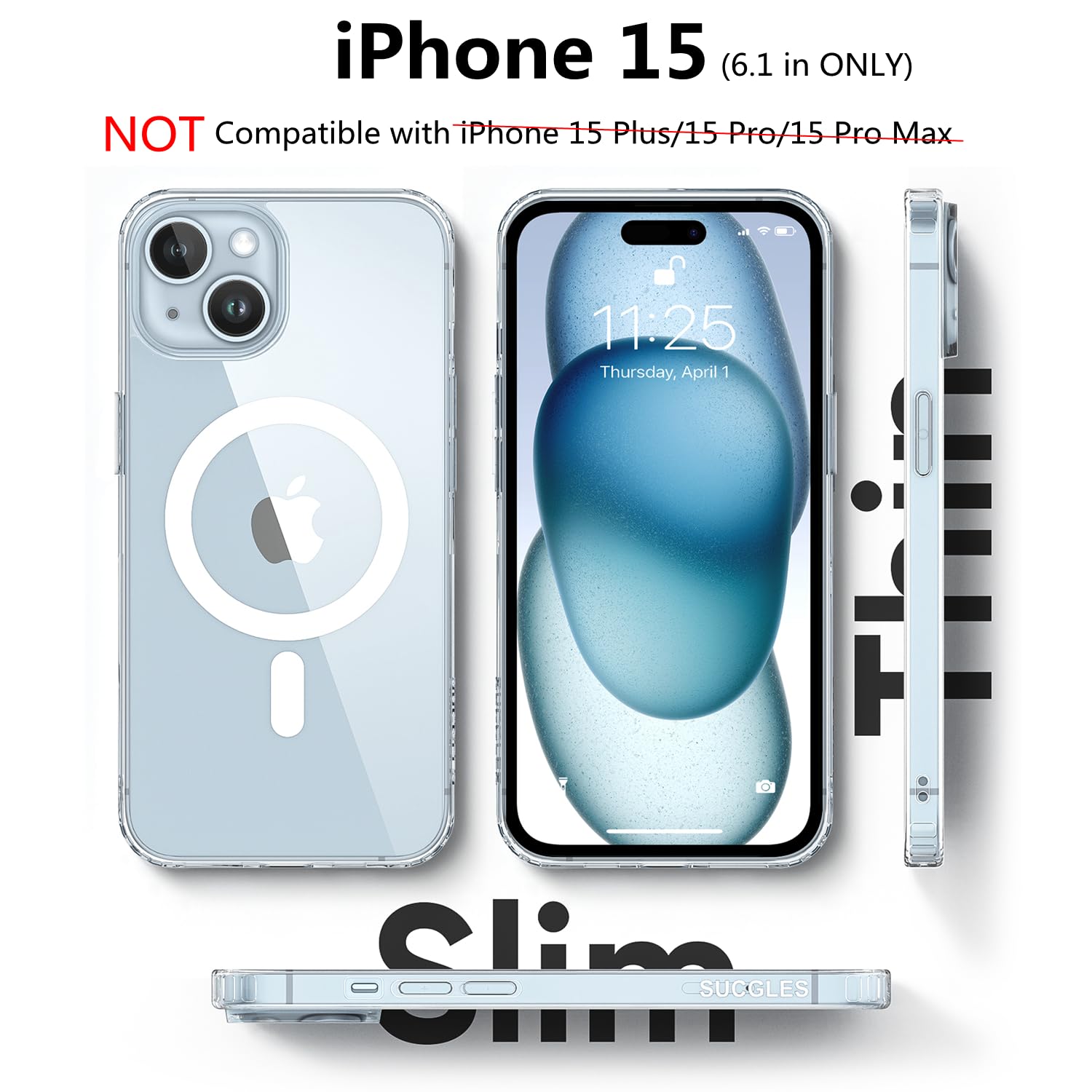 SUCGLES Magnetic iPhone 15 Case with MagSafe - Ultra Strong Magnet, 12FT Military Drop Protection & Shockproof Bumper - Slim Thin Protective Cover for Apple iPhone 15 6.1