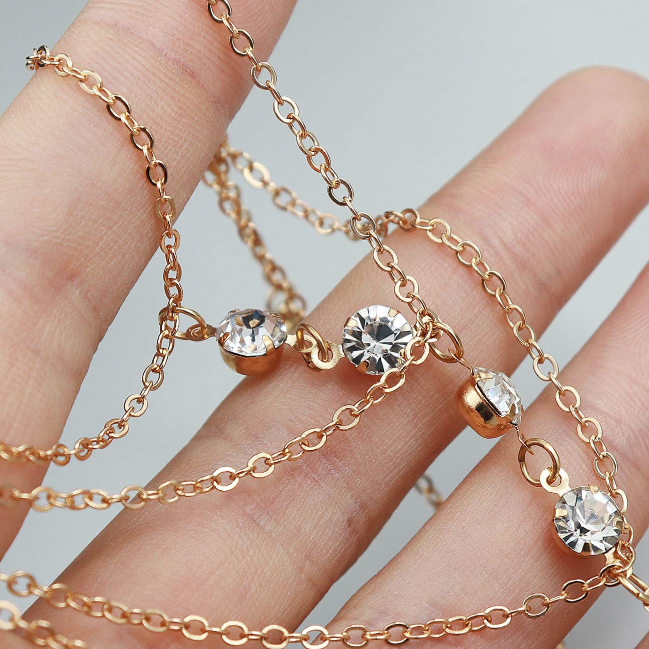 Suyi Elegant Rhinestone Finger Ring Bracelet Hand Harness Chain Jewelry Set for Women - Perfect for Parties, Weddings & Date Nights