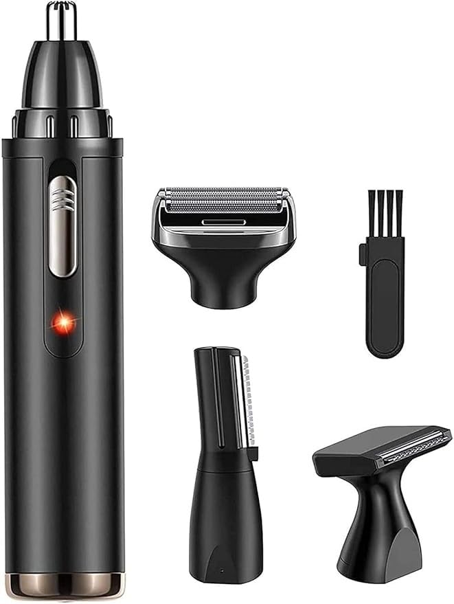 4 in 1 Nose and Ear Hair Trimmer for Men - USB Rechargeable, Waterproof, Dual Edge Blades for Easy Cleaning - Portable Grooming Kit for Travel, Home & Gym Use - Black