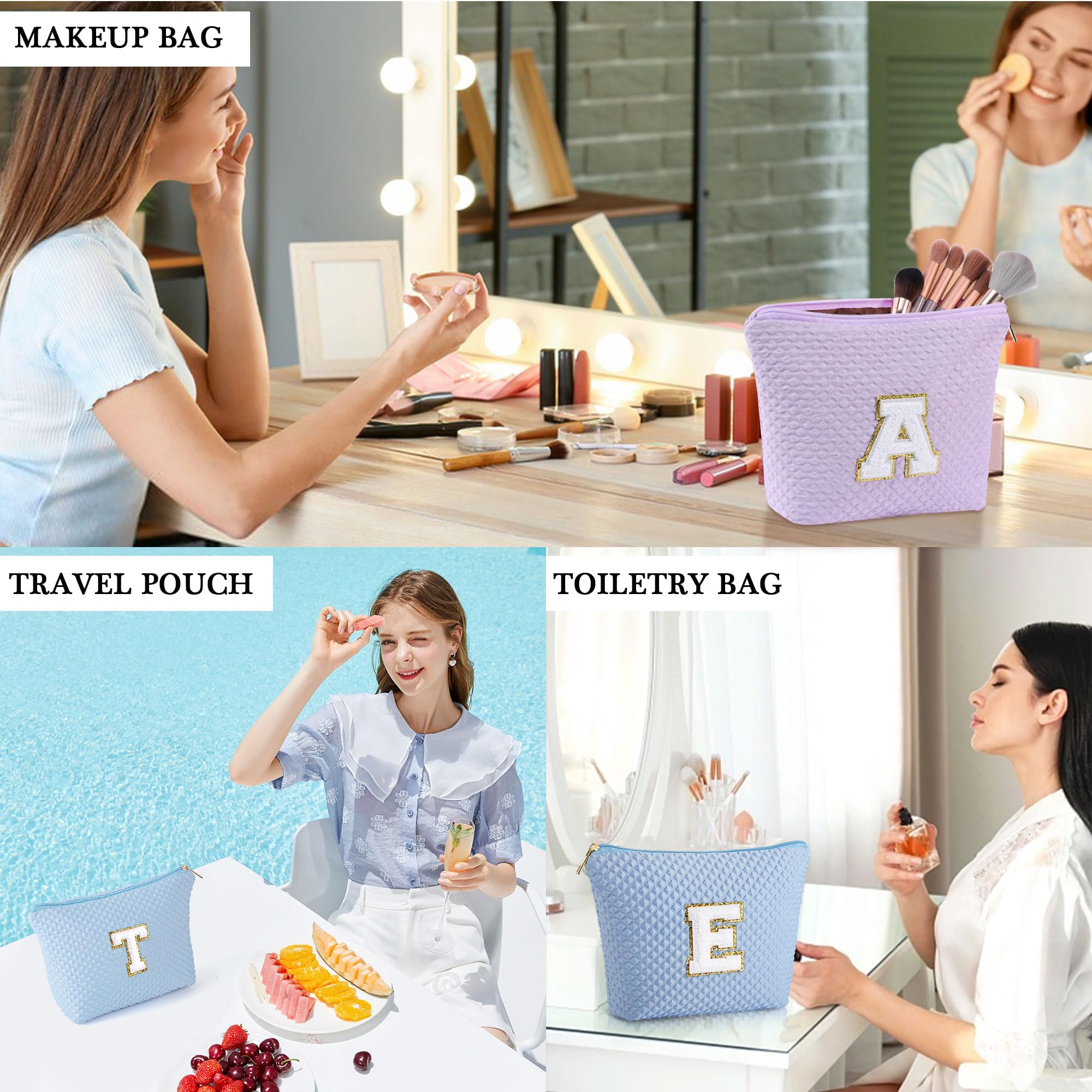 Personalized Monogram Initial Makeup Bag for Women & Teens - Cute Purple Cosmetic Pouch, Travel Toiletry Organizer | Perfect for Travel, Gym, Bridal Shower & Daily Makeup Storage