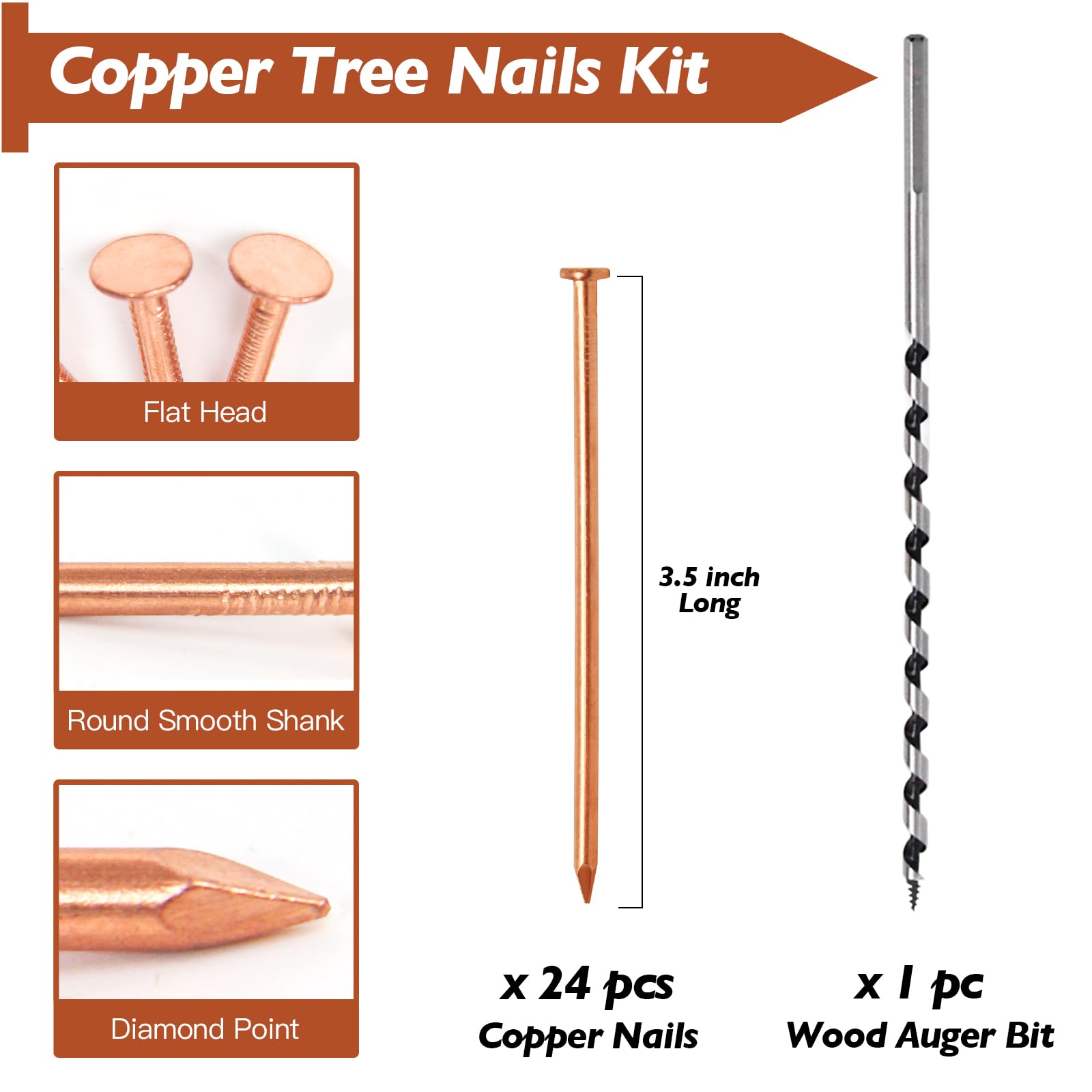 3.5 Inch Pure Copper Roofing Nails (24pcs) – 99.95% Copper Nails for Roof Repair, Flashing Installation, Tree Stump Removal, Landscaping & DIY Crafts – Durable & Rust-Resistant for Outdoor Projects