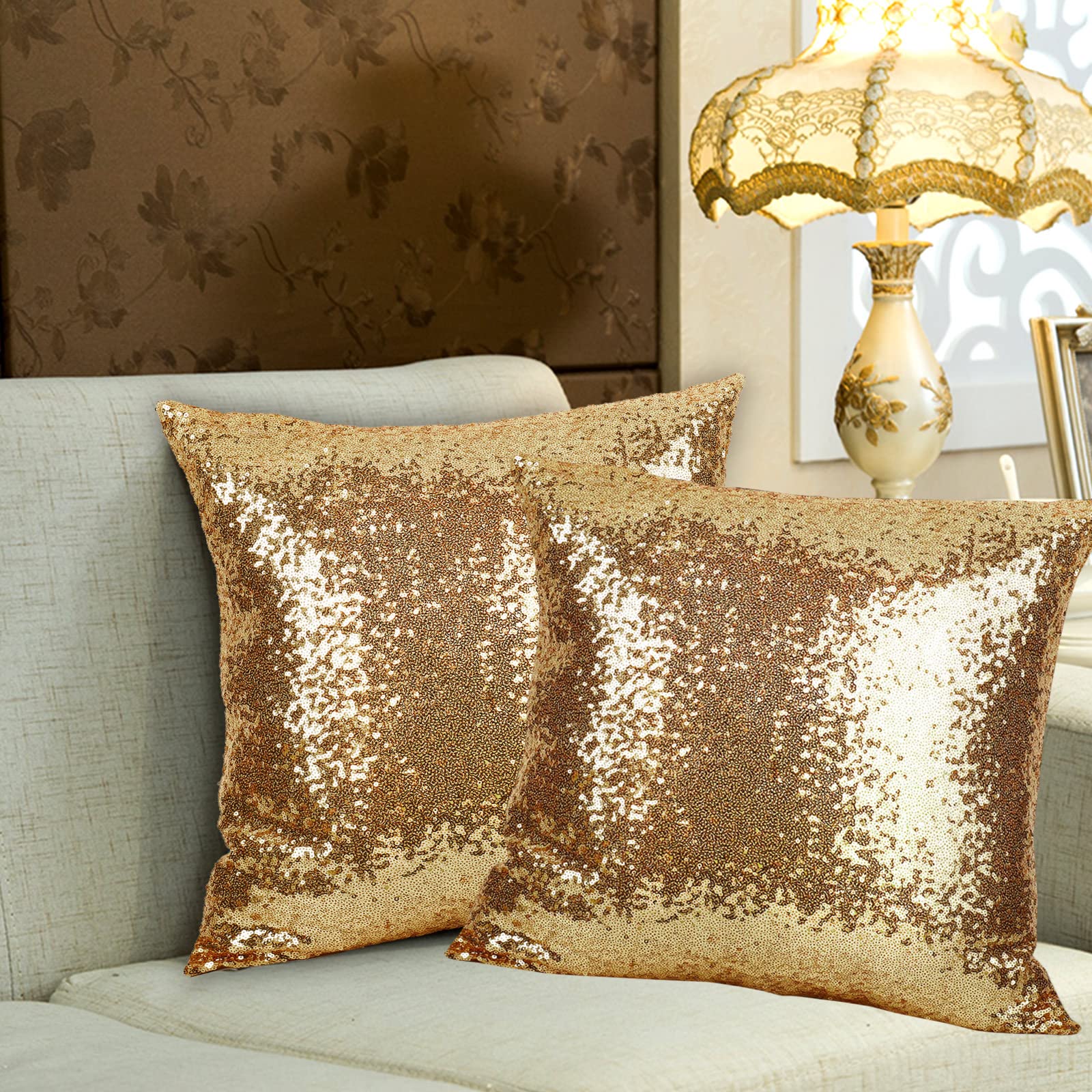 4-Pack Gold Sequin Pillow Covers 18x18 Inch - Luxury Glitter Decorative Throw Pillow Covers for Home Decor, Bedroom, Living Room, Wedding & Party Decorations - Perfect for Sofa, Couch, Bed & Special Occasions