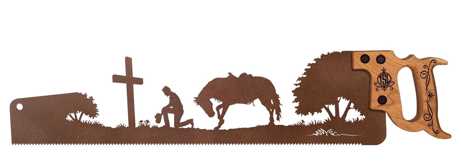 Handmade Praying Cowboy Hand Saw Wall Art - Western Decor for Home, Office & Ranch | Unique Rustic Gift for Cowboy Fans & Western Lovers
