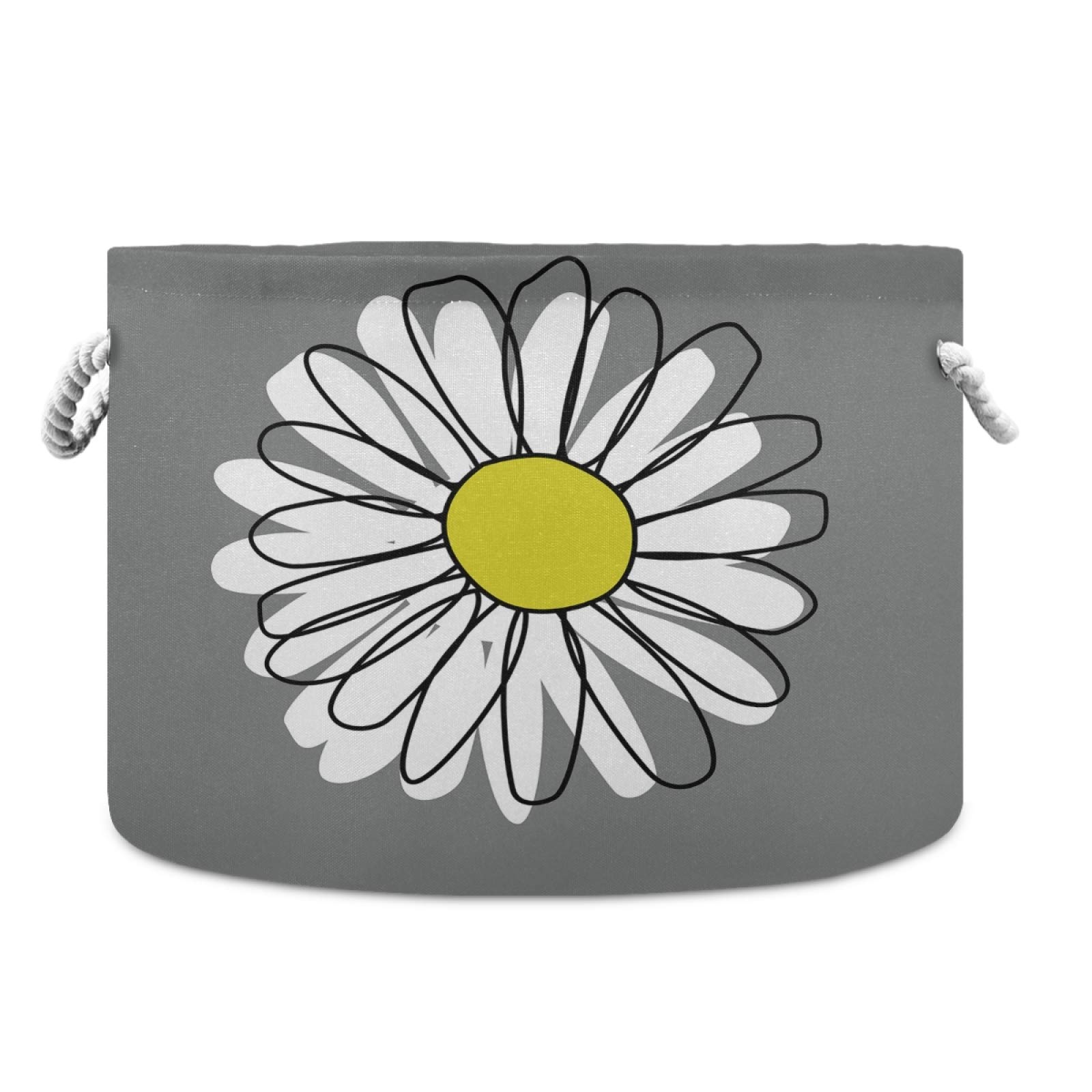 Collapsible Waterproof Laundry Hamper with Daisy Flowers - Large Round Storage Basket for Baby Nursery, Bedroom & Closet Organization | Grey Fabric Bin with Handles for Toys, Clothes & Gifts (Perfect for Nursery Decor, Laundry Room Storage & Home Organization)