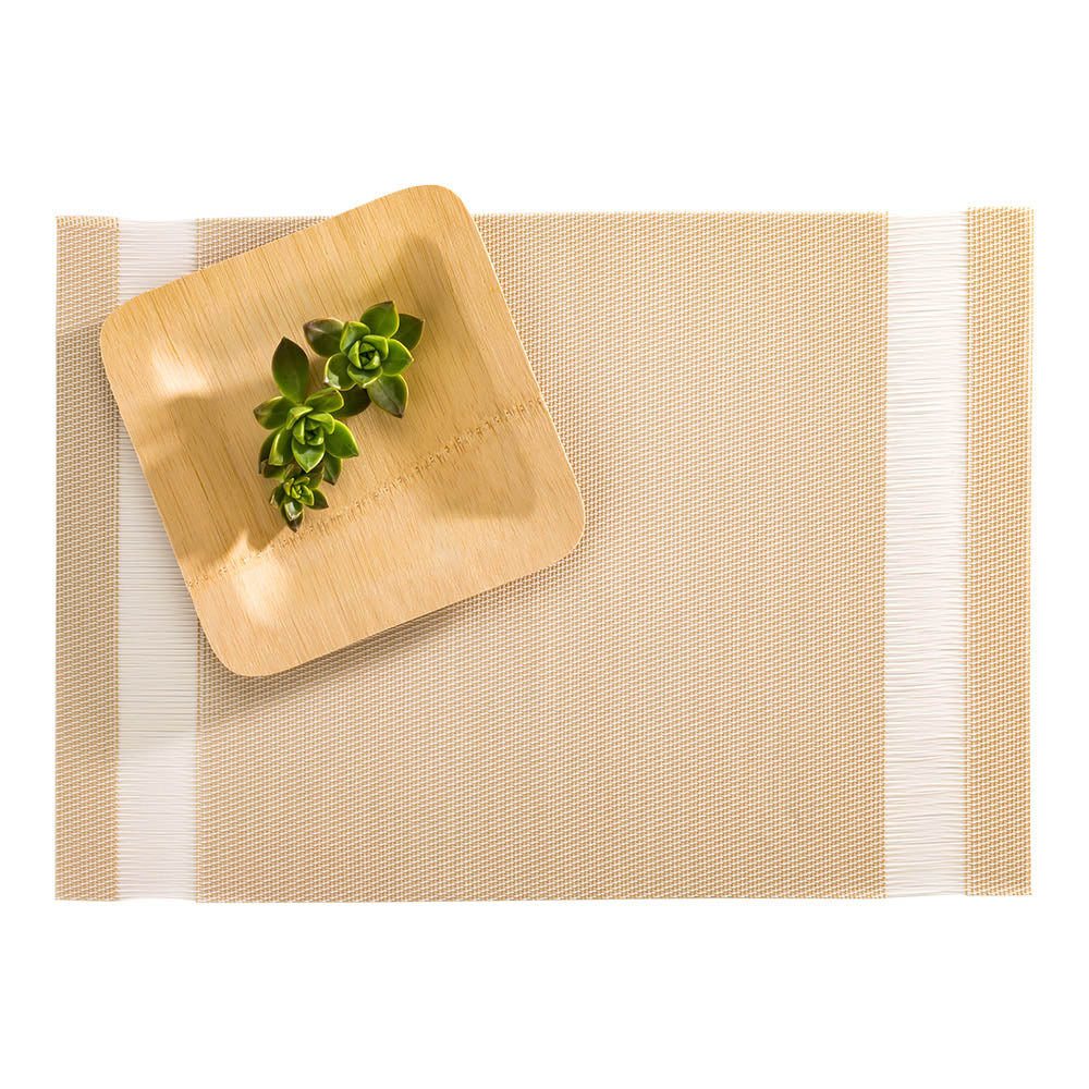 Artisan Stripe Cream Vinyl Woven Placemat Set - 16