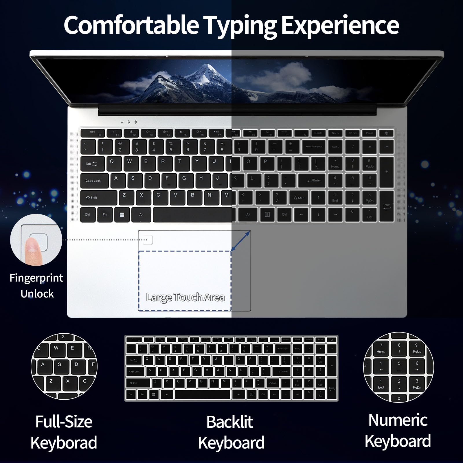 UDKED 17.3 Inch Laptop - Intel Celeron N5095 Processor (Up to 2.9GHz), 16GB DDR4 RAM, 256GB SSD, FHD IPS Display, 180° Hinge, Backlit Keyboard, Fingerprint Reader, HDMI Port (Silver) - Perfect for Work, Study & Entertainment