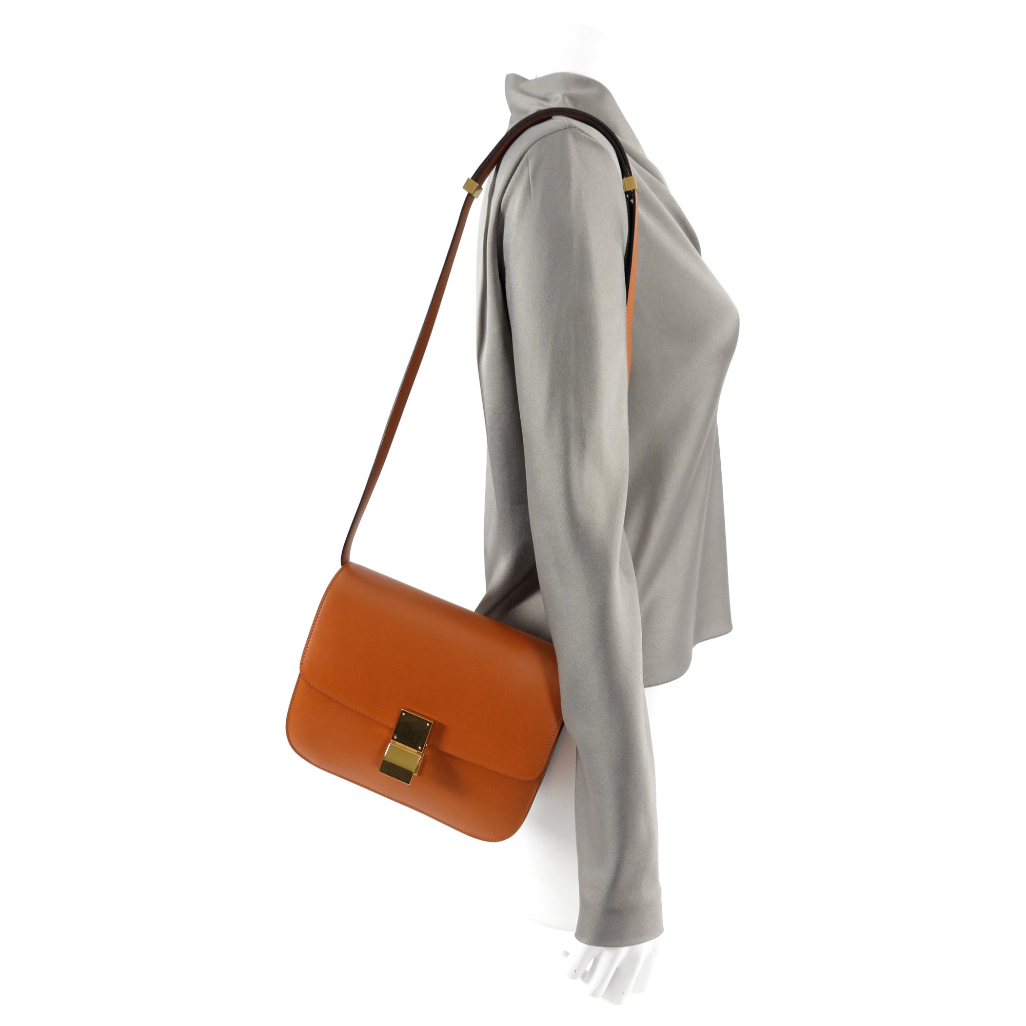 Celine Medium Brown Smooth Calfskin Box Shoulder Bag - Luxury Leather Handbag for Women | Perfect for Work, Travel & Everyday Use
