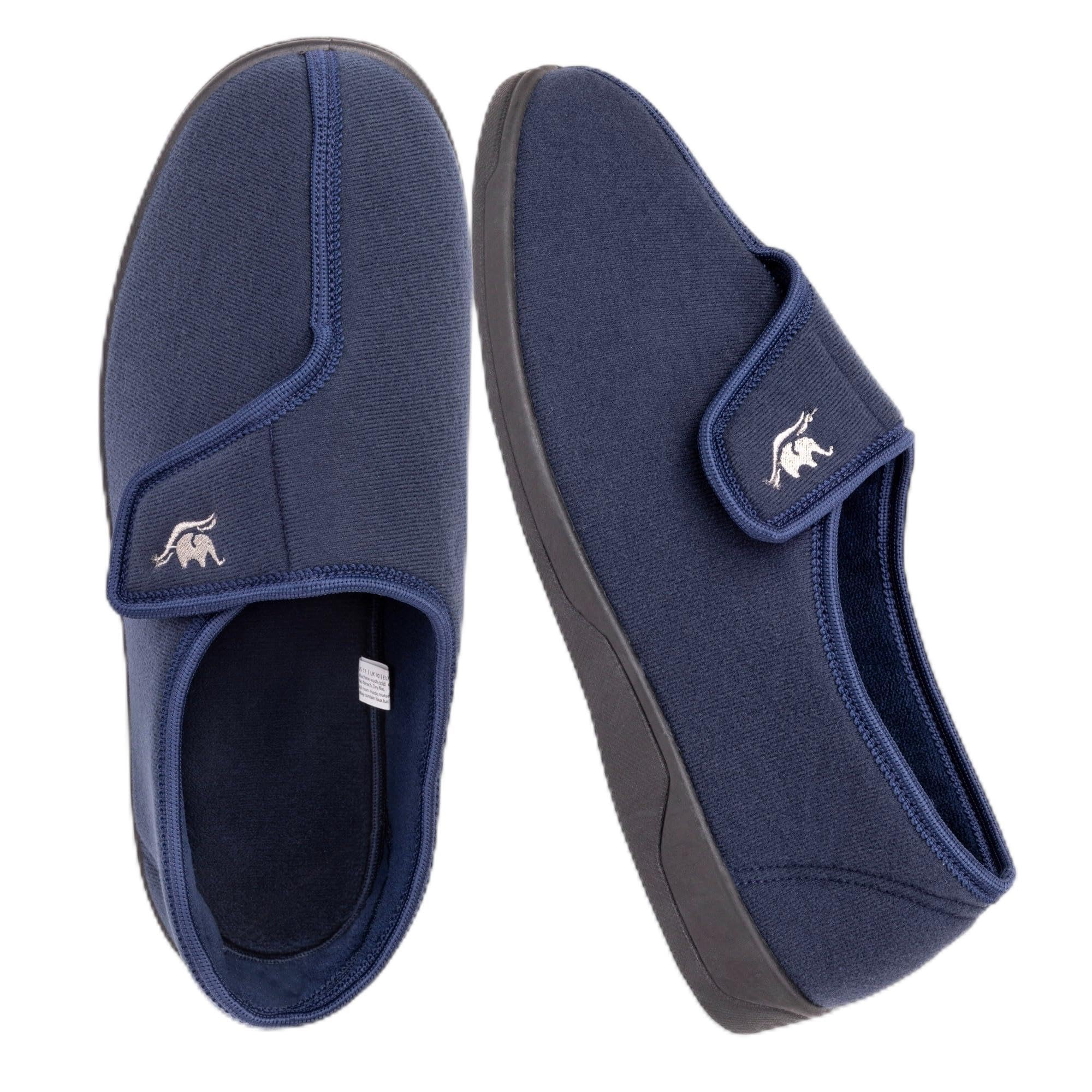 Men's Wide & Extra-Wide Memory Foam Slippers with Adjustable Closure - 80D Plush Fleece Lining for Arthritis & Edema Relief - Breathable, Machine Washable House Shoes with Anti-Slip Sole for Indoor/Outdoor Use - Perfect for Relaxing at Home, Post-Surgery Recovery & Cold Weather Comfort