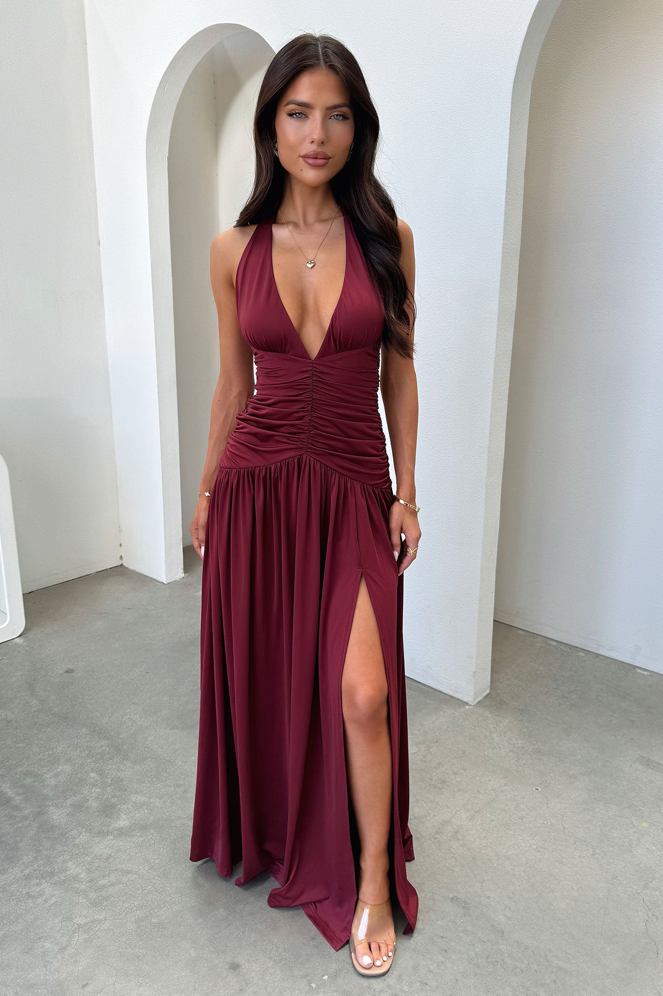 Ginevra Maxi Dress in Burgundy - Elegant Long Flowy Dress for Women, Perfect for Weddings, Parties & Summer Vacations