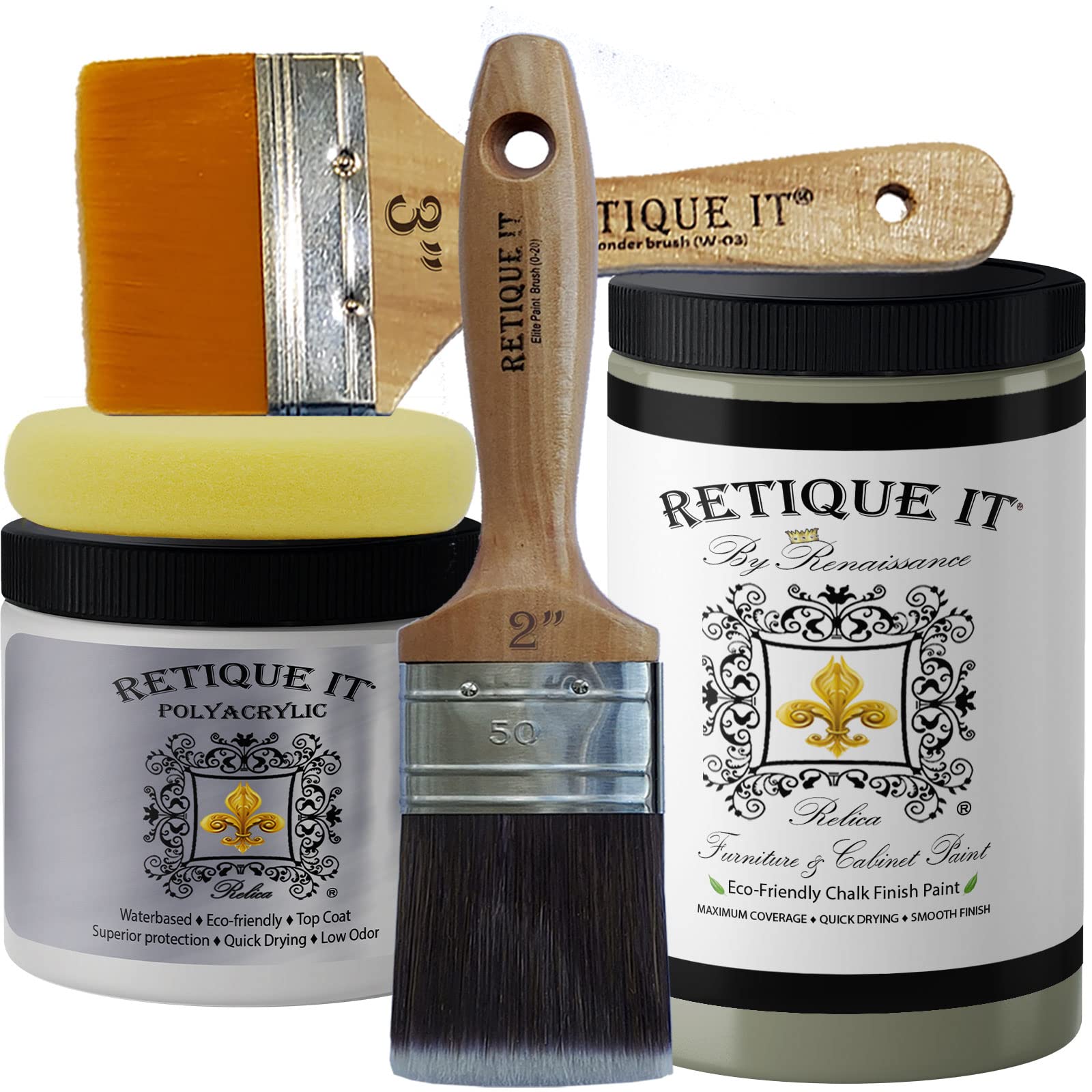 Retique It Chalk Furniture Paint Set - 6 Piece Kit in 37 Willow Color | DIY Home Decor, Furniture Makeover & Upcycling Projects