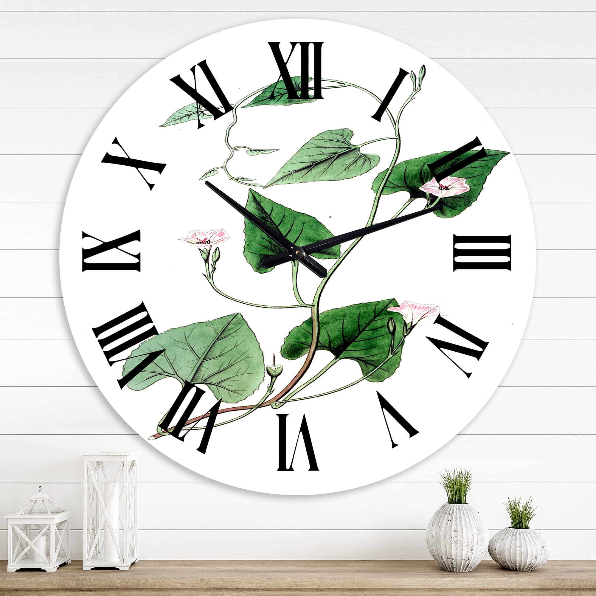 Vintage Green Leaves Botanical Wall Clock - Large Traditional Floral Wall Decor for Living Room, Bedroom, Office | Perfect for Farmhouse, Rustic & Home Décor
