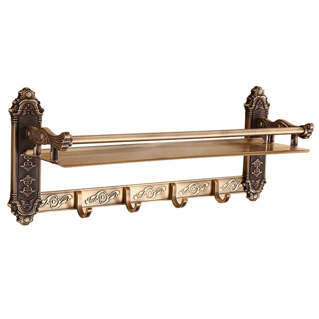 Multifunctional Wall Mounted Bathroom Towel Rack with 4 Hooks - 60x15.5x21cm Retro Color Storage Organizer for Home, Hotel & Lavatory - Perfect for Small Spaces & Spa-Like Bathroom Decor