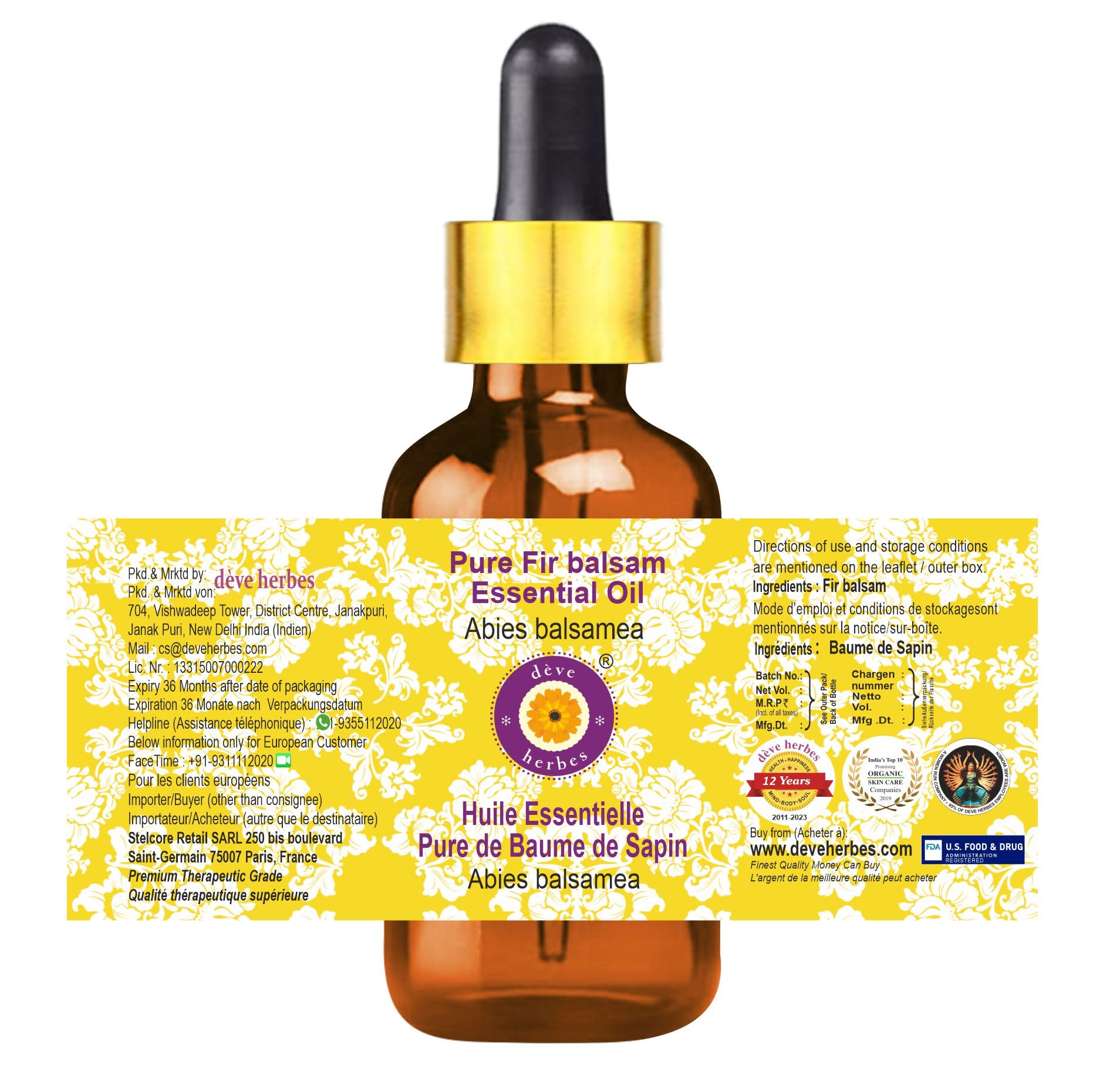 Pure Fir Balsam Essential Oil (Abies balsamea) - 5ml Steam Distilled, 100% Natural with Glass Dropper - Aromatherapy, Diffuser, Massage & DIY Skincare
