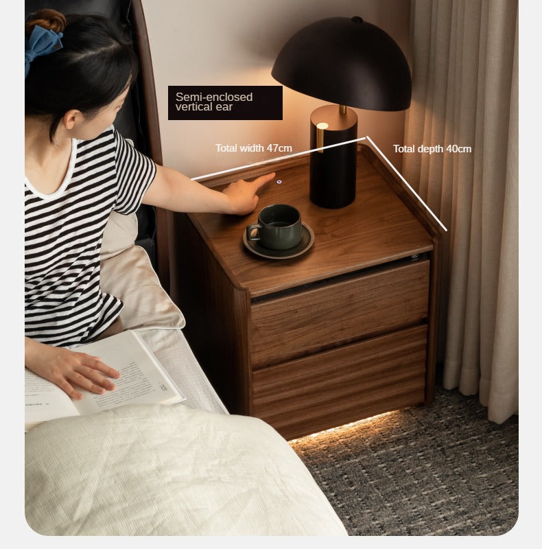 Black Walnut Solid Wood Nightstand - Minimalist Bedside Table for Bedroom, Living Room & Office | Durable & Stylish Storage Solution