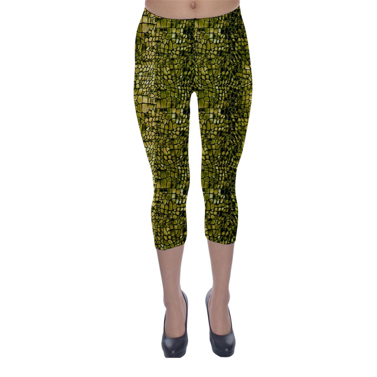 CowCow Women's Fashion Leather Print Leggings - Animal Snake Reptile Crocodile Lion Robot Pattern Yoga Pants for Workout, Dance & Casual Wear