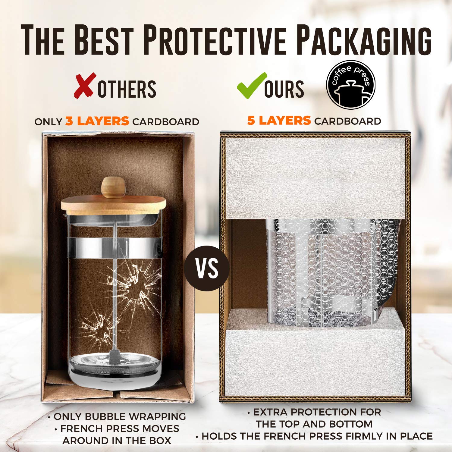Premium 34oz French Press Coffee Maker with 2 Extra Screens - 304 Stainless Steel & Heat-Resistant Glass - Easy Disassemble Double Filter System - Perfect for Home, Office, Camping & Travel Brewing