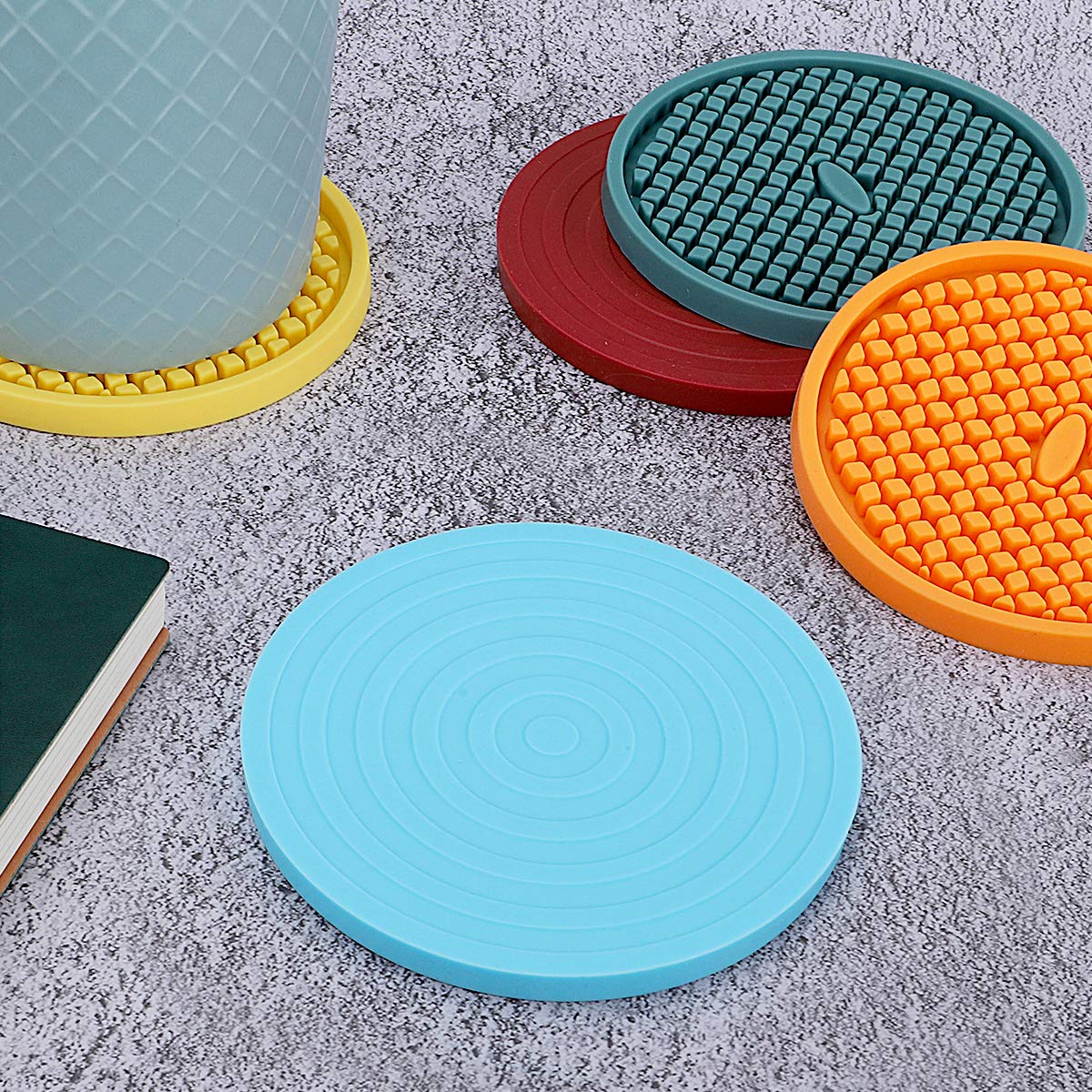ME.FAN Premium Silicone Coasters Set of 6 - Thickened Non-Slip Drink Coasters with Holder - Waterproof Cup Mats for Coffee, Wine & Beverages - Protect Tables from Stains & Heat Damage (Navy Blue) - Perfect for Home, Office, Party & Outdoor Use