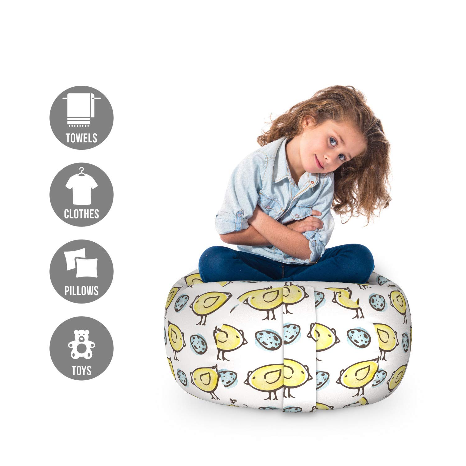 Ambesonne Yellow Bird Toy Storage Bag - Pastel Doodle Pattern for Kids' Room Organizer