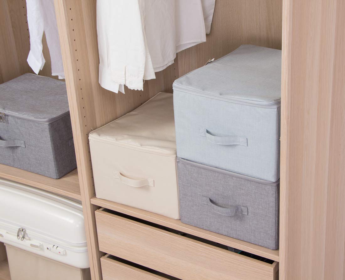 Collapsible Rigid Storage Bins with Lids - Foldable Shelves & Clothes Storage Cubes for Wardrobe Organization (Beige, Set of 2) - Perfect for Closet, Bedroom, and Home Storage Solutions