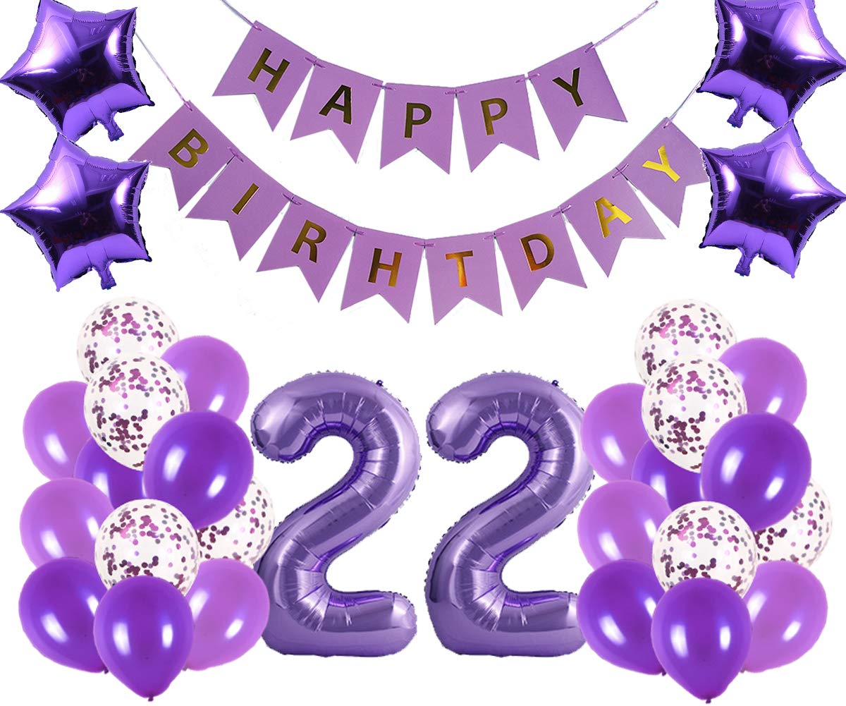 22nd Birthday Party Decorations Kit - Happy Birthday Banner, Number 22 Balloons & Purple Party Supplies for 22nd Birthday Celebrations | Perfect for Adult Milestone Parties, Photo Backdrops & Festive Home Decor