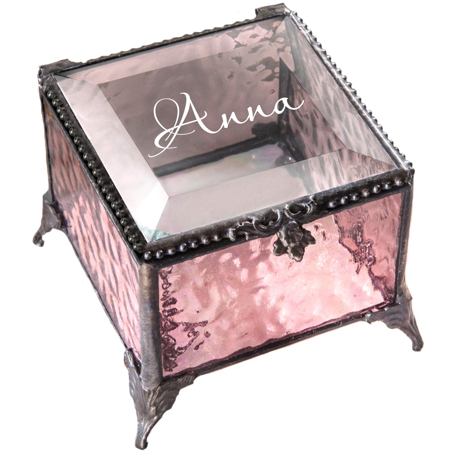 Personalized Pink Rose Glass Jewelry Box - Vintage Keepsake Gift for Women, Perfect for Vanity Display & Storage
