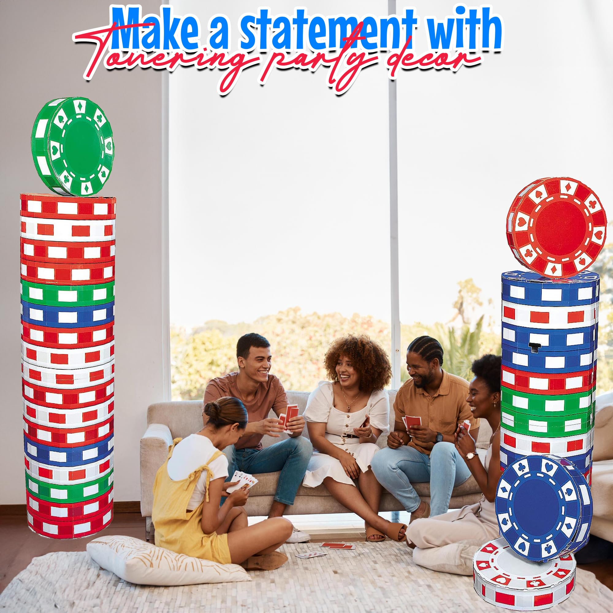3D Poker Chip Columns (6pc) - Fun Express Large Party Decorations for Casino Theme Events, Poker Nights & Game Room Decor
