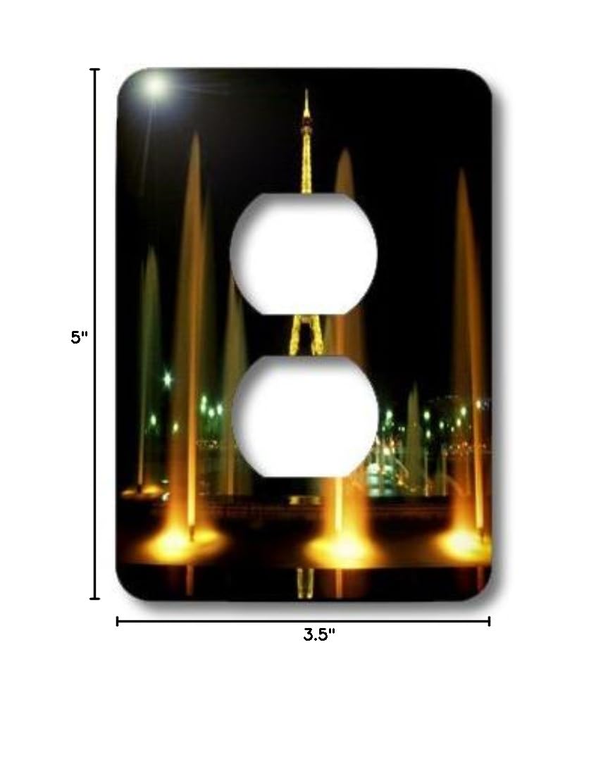 3D Rose Eiffel Tower Nighttime Outlet Cover - Decorative Electrical Outlet Cover for Home, Office & Kitchen Decor - Paris Themed Wall Plate for Living Room, Bedroom & Gifts