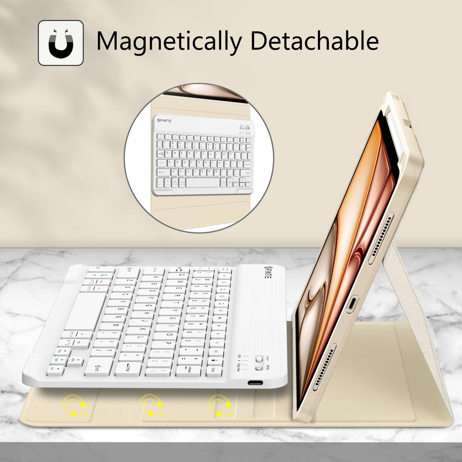 Fintie Bluetooth Keyboard Case for iPad Air 11-inch (M3/M2) & 10.9-inch (5th/4th Gen) - Detachable Magnetic Keyboard with Soft TPU Cover in Starlight | Perfect for Work, Study & Travel