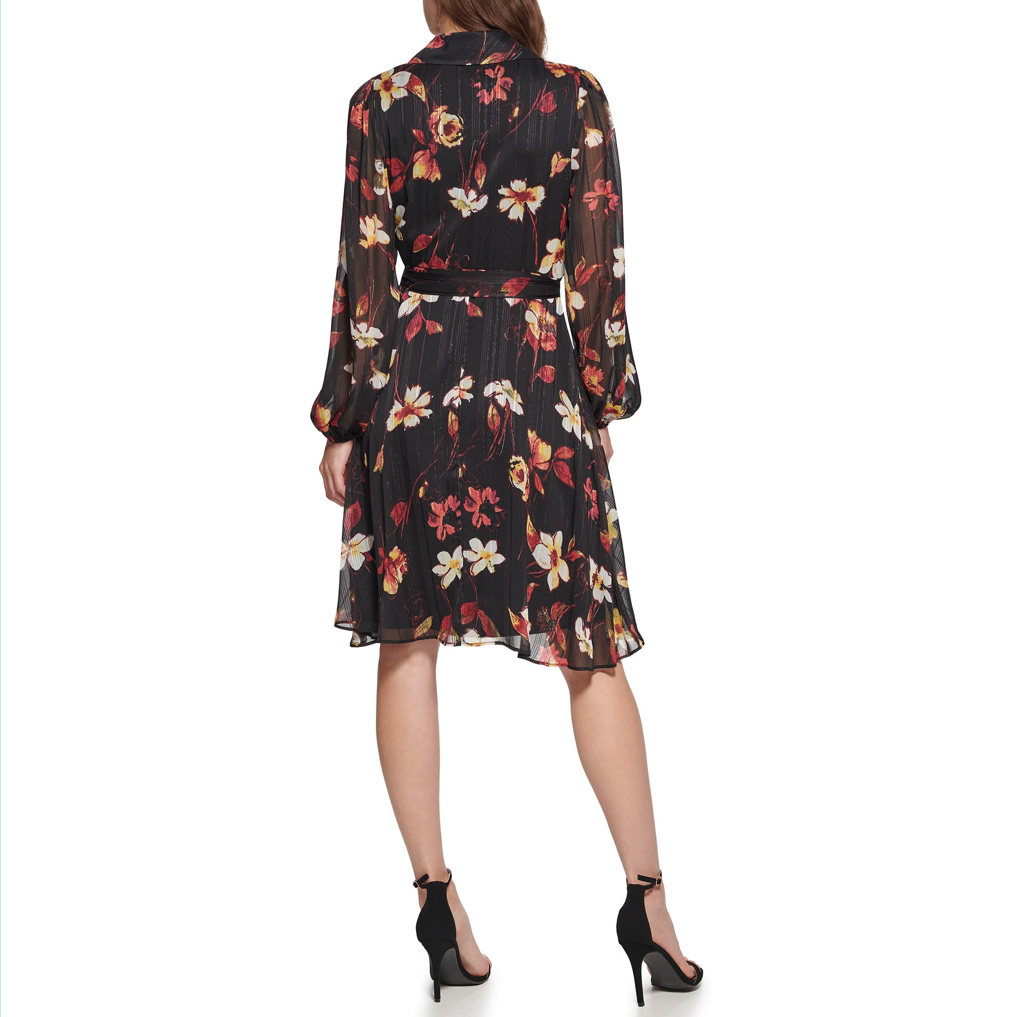 DKNY Women's Long Sleeve Faux Wrap Dress - Elegant Office Wear & Cocktail Party Dress for Women | Plus Size Options Available