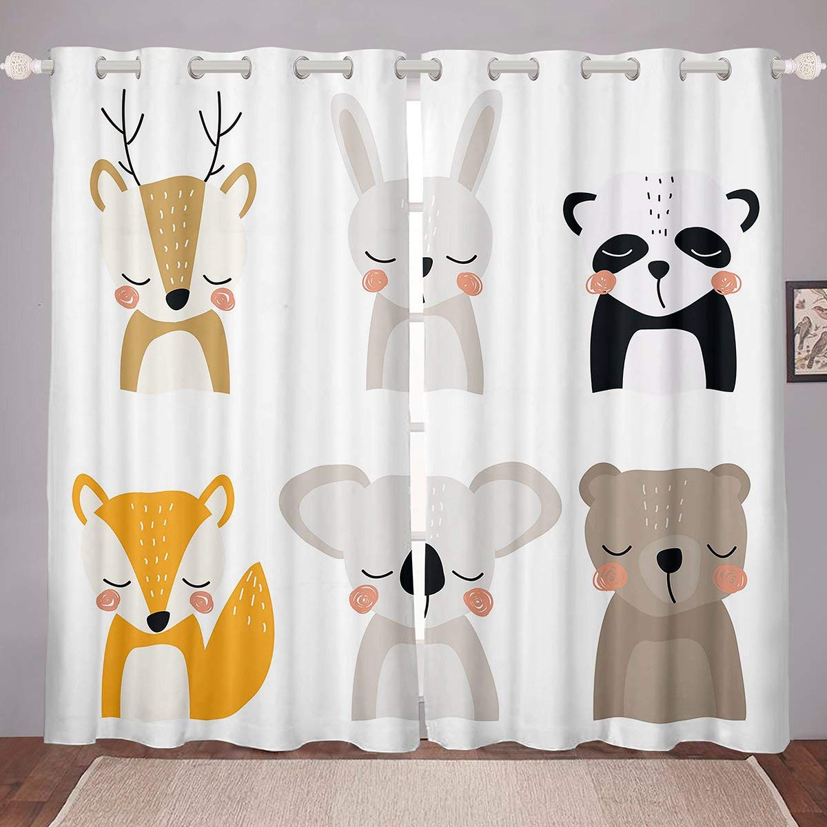 Feelyou Kids Cartoon Blackout Curtains - Cute Elk Panda Wolf Pattern for Bedroom & Nursery (42x84 Inch)