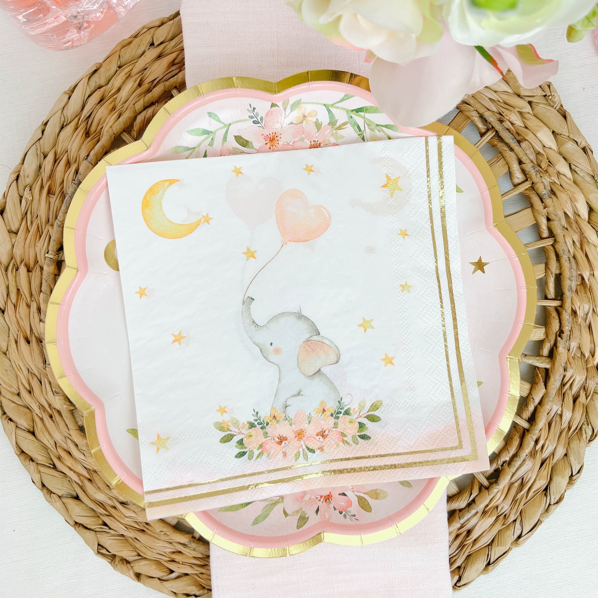 Pink Elephant Baby Shower 2-Ply Paper Napkins (Set of 30) - Perfect for Gender Reveal Parties, Nursery Decorations & Newborn Celebrations