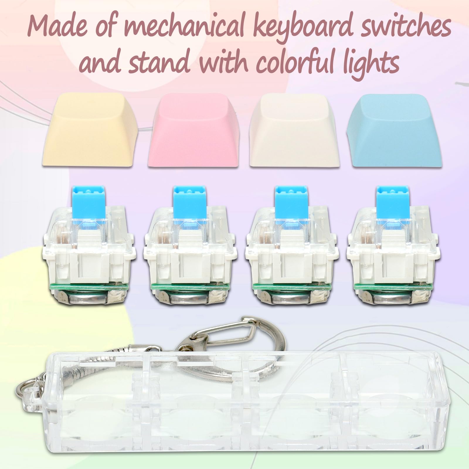 LED Light Keyboard Fidget Toys for Adults - 4 in 1 Sensory Clicker Keychain for Anxiety Relief & Stress Decompression (Macaroon Style) - Perfect for Office, Travel, and Classroom Focus