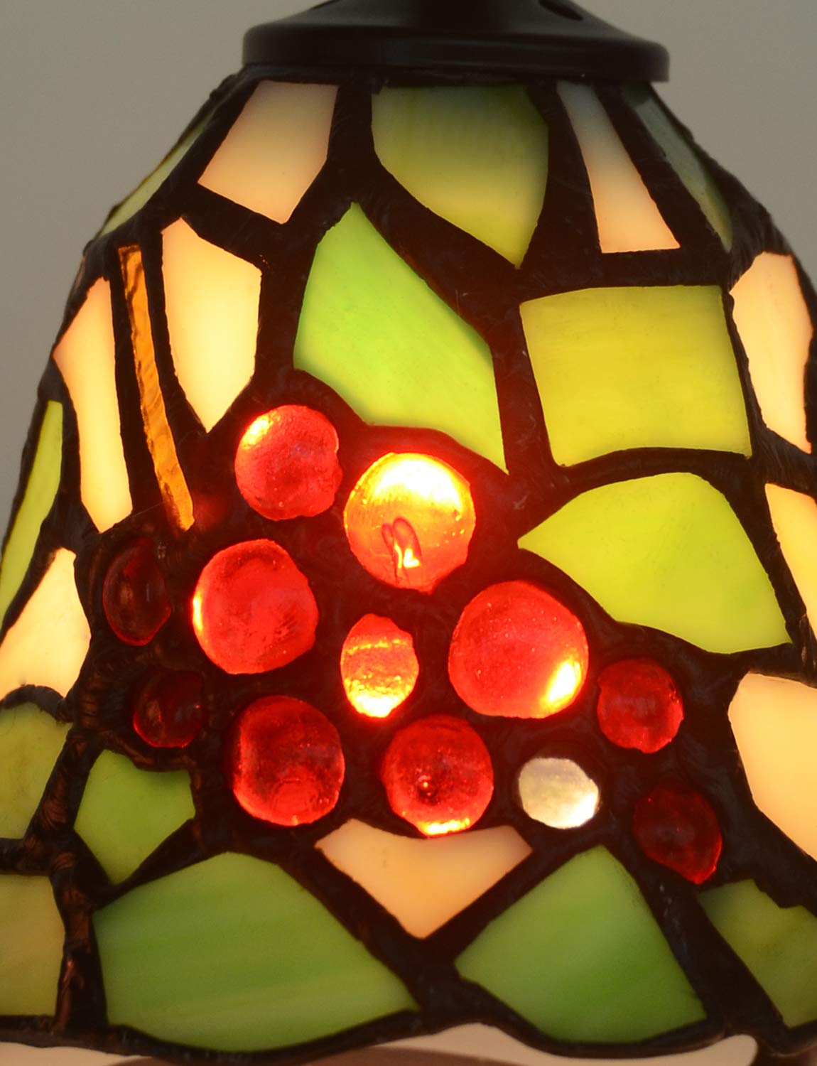 Tiffany Style Small Night Light - Bell Shaped Table Lamp with Green Grape Stained Glass Shade & Iron Base - Perfect for Living Room, Bedroom, Bedside & Nightstand - Romantic Ambiance Lighting for Home Decor