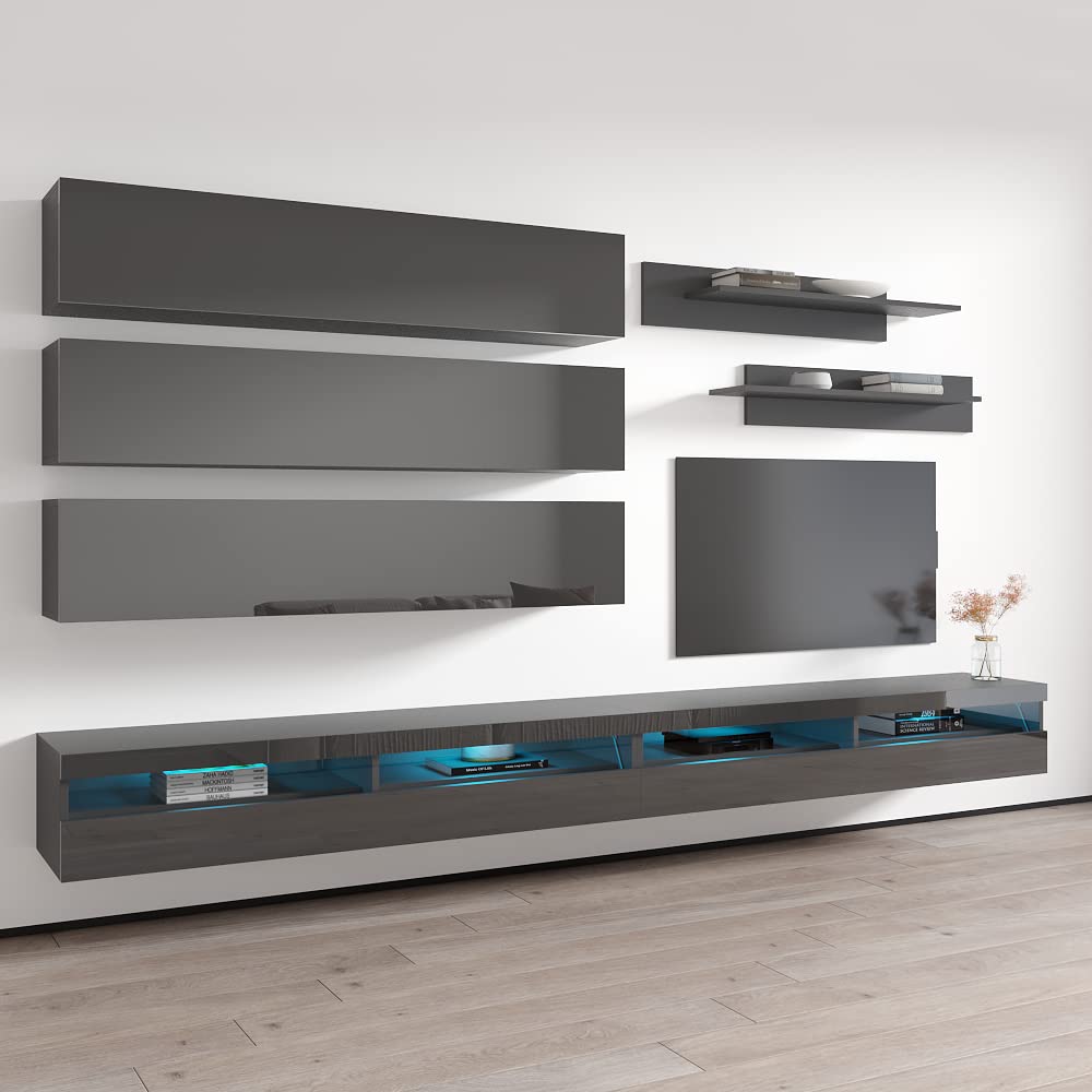 Modern Floating TV Stand with Storage & LED Lights - Wall-Mounted Entertainment Center Console for Bedroom & Living Room - 35