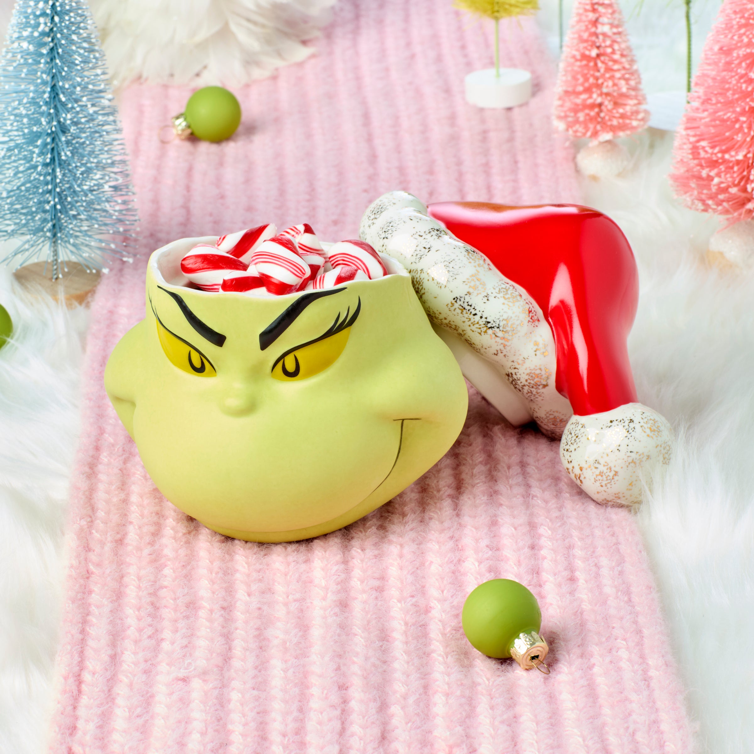 Merry Grinchmas Covered Candy Jar - Festive Holiday Treat Storage for Christmas Parties, Office Decor & Gift Giving