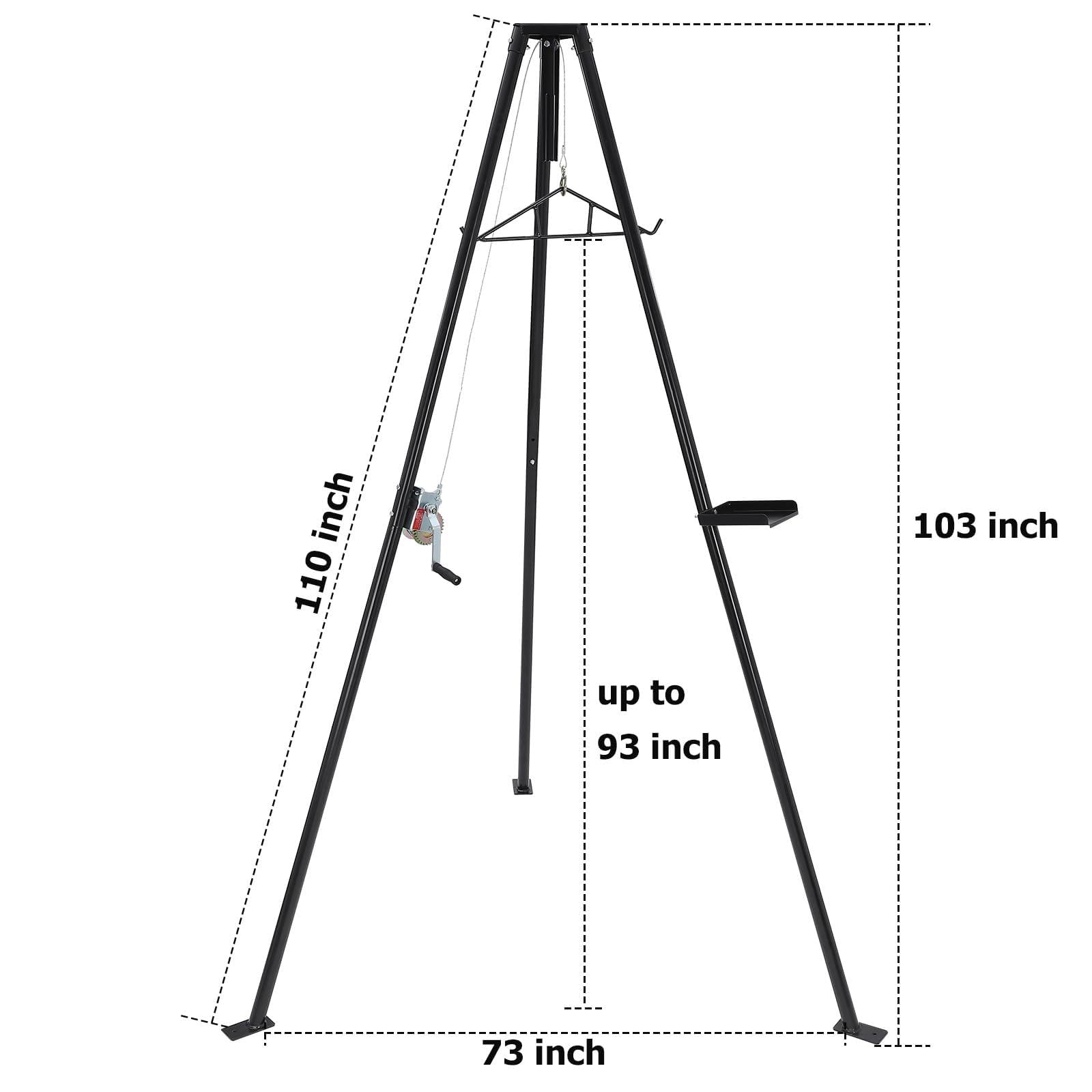 Heavy Duty 500 LB Deer Hoist Tripod with Winch & Gambrel Set - Adjustable Height, 360° Swivel & Tool Tray - Professional Deer Skinning Hanger for Hunting, Processing & Game Preparation