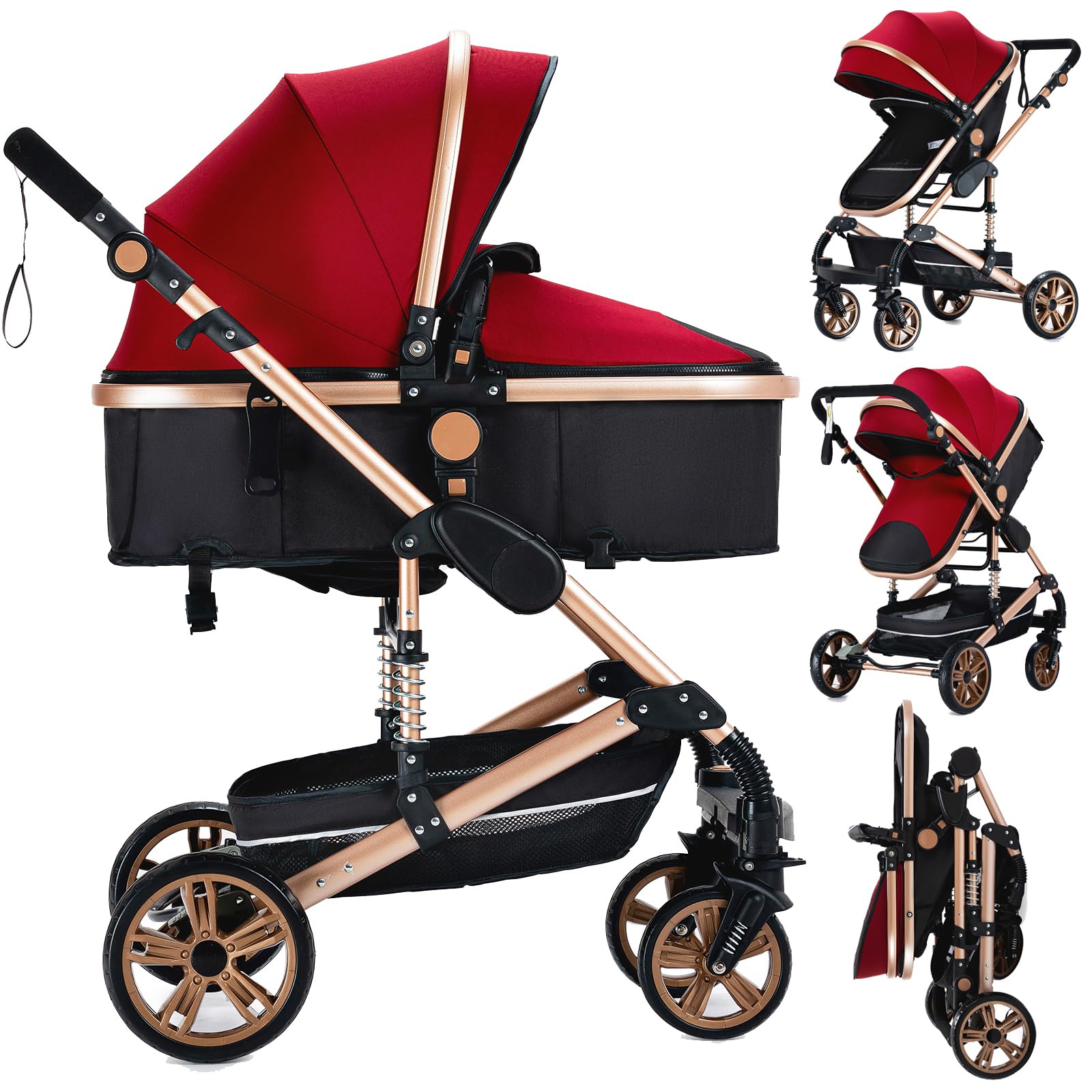 2 in 1 Convertible Baby Stroller with Bassinet - Reversible Infant Pushchair & Toddler Pram | Portable, Foldable & Lightweight for Newborns | Perfect for Travel, Shopping & Outdoor Walks (739 Red)