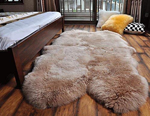 HUAHOO Genuine Sheepskin Rug - 4' x 6' Natural Sheepskin Fur Rug with Shaggy Texture & Irregular Shape - Soft & Fuzzy for Living Room, Bedroom, Fireplace - Perfect for Cozy Home Decor, Floor Seating, or Nursery Accent (4-Pelt Set)