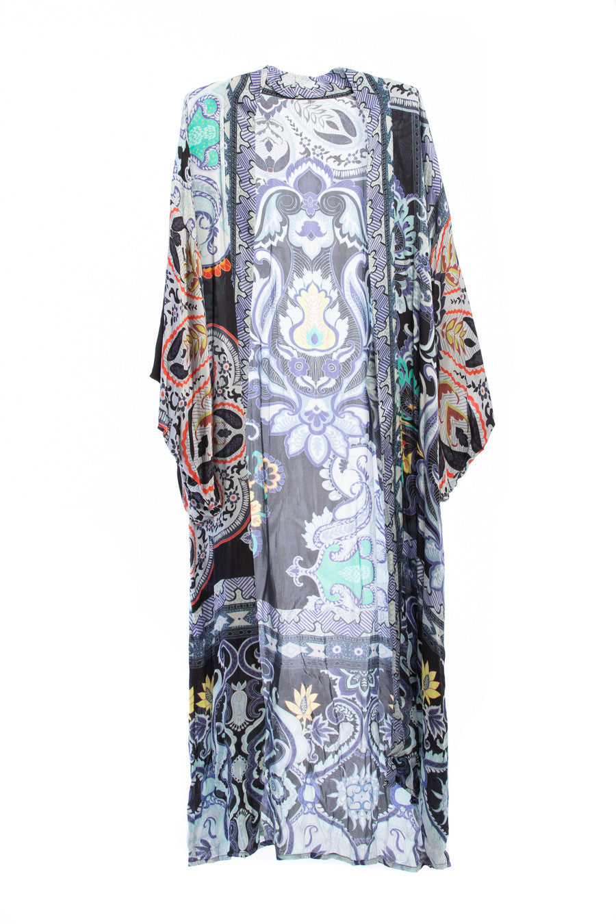 Bohemian Paisley Printed Kimono Robe - Floral Long Sleeve Cover Up for Women - Perfect for Beach, Pool, or Lounge Wear