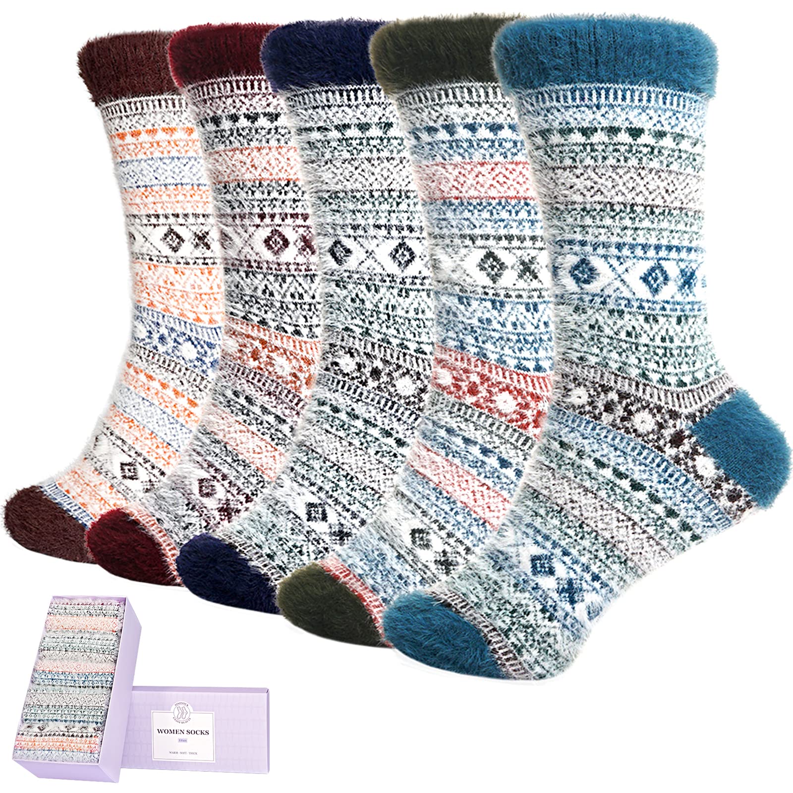 Women's Fuzzy Cat Paw Socks - 5 Pairs Winter Warm Fluffy Plush Slipper Socks with Gift Box | Cozy Homewear for Women & Girls | Perfect for Christmas Gifts, Lounge Wear & Cold Weather Comfort