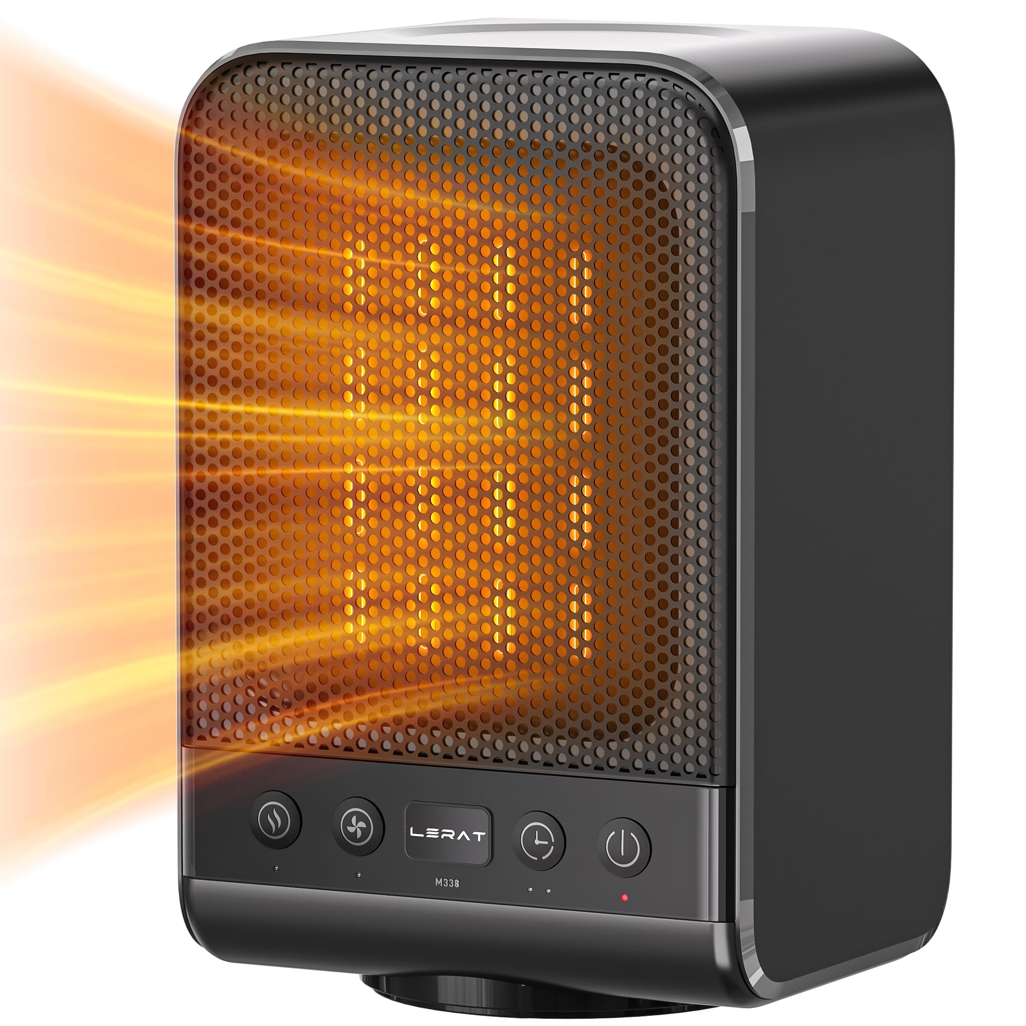 Lerat 1500W PTC Ceramic Space Heater - Portable Electric Heater with Thermostat, 3 Heating Modes & 1-12H Timer for Fast Heating - Ideal for Office, Bedroom & Home Use - Black
