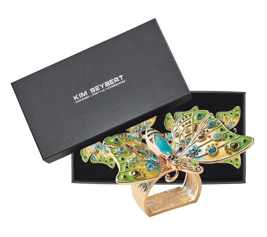Arbor Napkin Ring Set of 4 - Blue & Green Cloth Napkin Holders in Gift Box for Wedding, Dinner Party & Holiday Table Decor