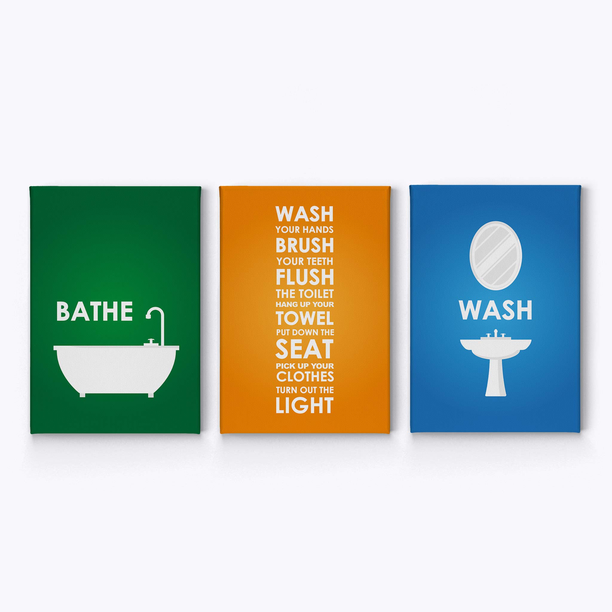Funny Bathroom Rules Canvas Print Set - 3 Piece Wall Art Decor with Humorous Quotes (36x24 inches Each) - Ready to Hang for Bathroom, Toilet, or Washroom - Perfect for Home, Office, or Gift Giving
