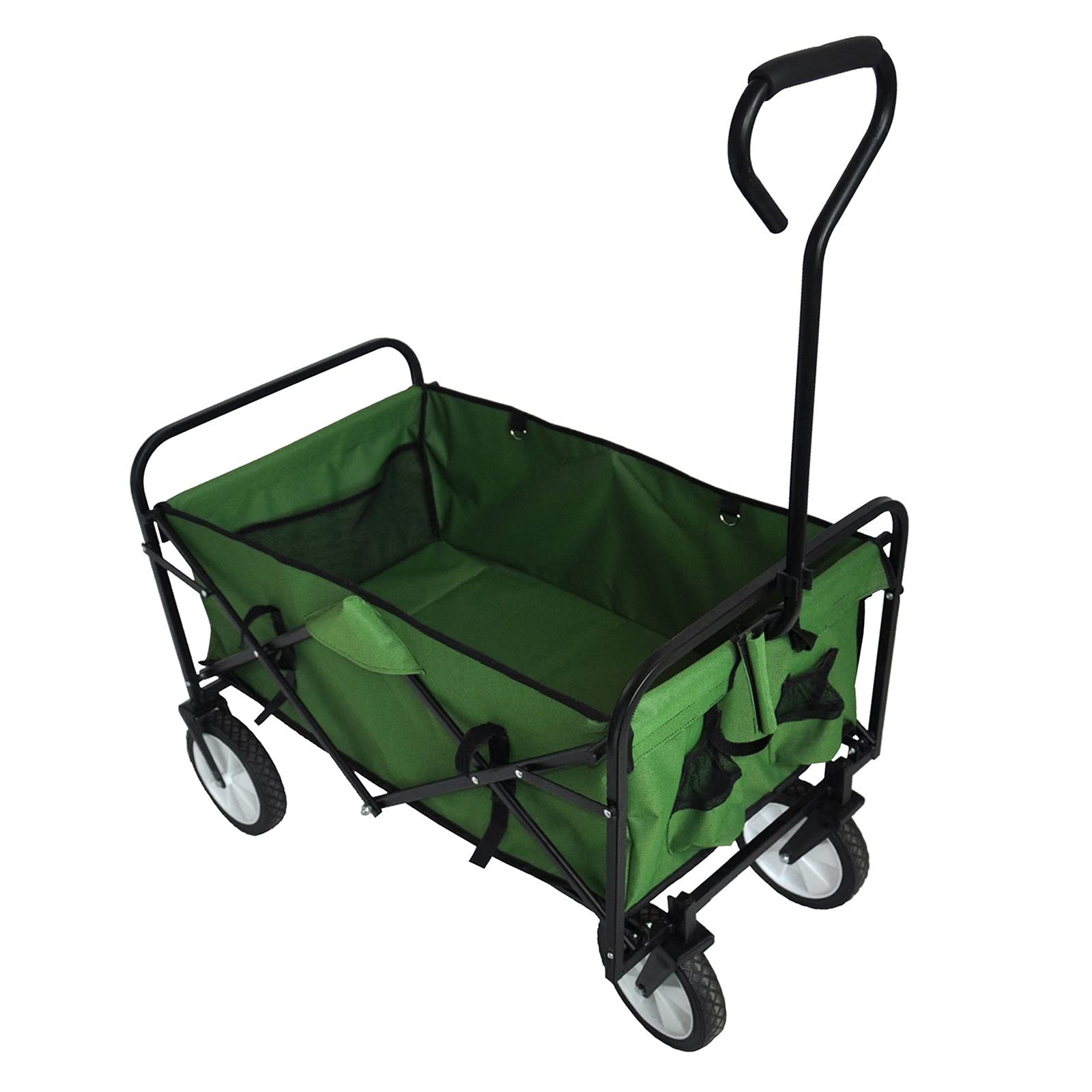 Foldable Utility Wagon Cart for Garden, Shopping, Beach & Outdoor Use - Heavy Duty Collapsible All-Terrain Cart with Large Capacity (Green) - Perfect for Picnics, Camping, Groceries & Kids Gear Transport