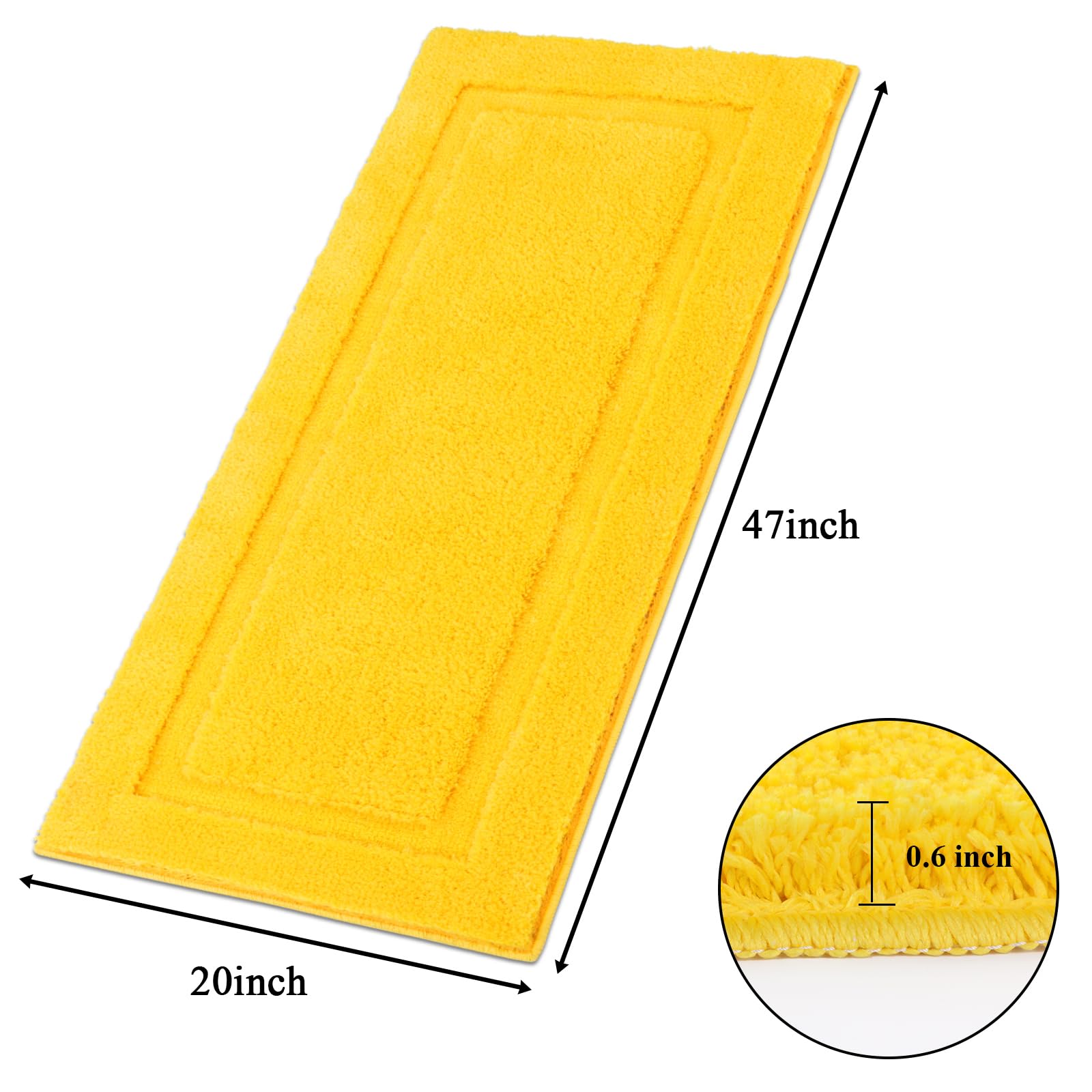 SHACOS Ultra Soft Non-Slip Bathroom Runner Rug 20x47 Inches - Fluffy Microfiber Shaggy Plush Absorbent Bath Mat - Machine Washable Yellow Bath Rug for Bathroom, Shower & Vanity Area